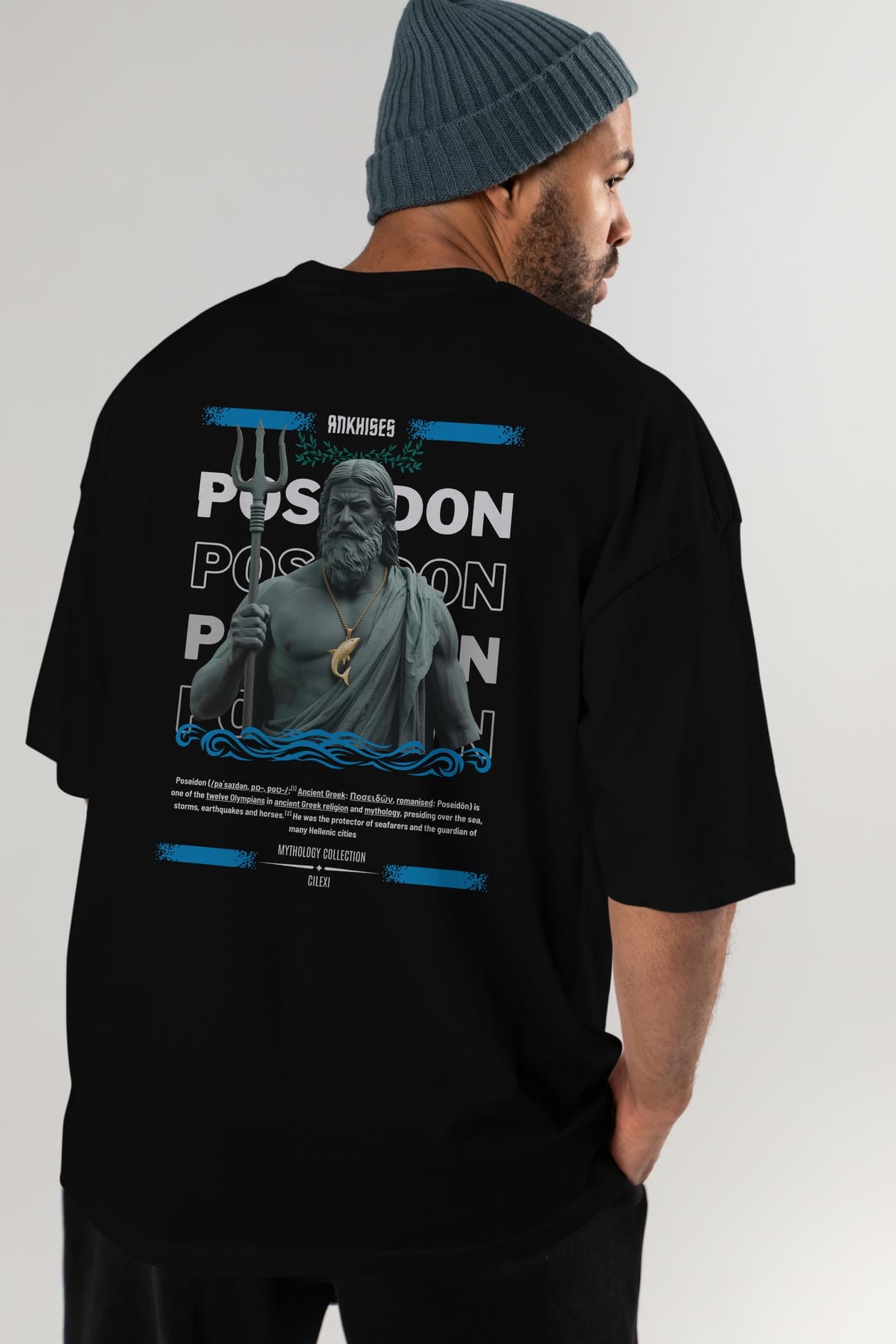 Poseidon 2 Arka Baskılı Oversize t-shirt Erkek Kadın %100 Pamuk Bisiklet Yaka tişort
