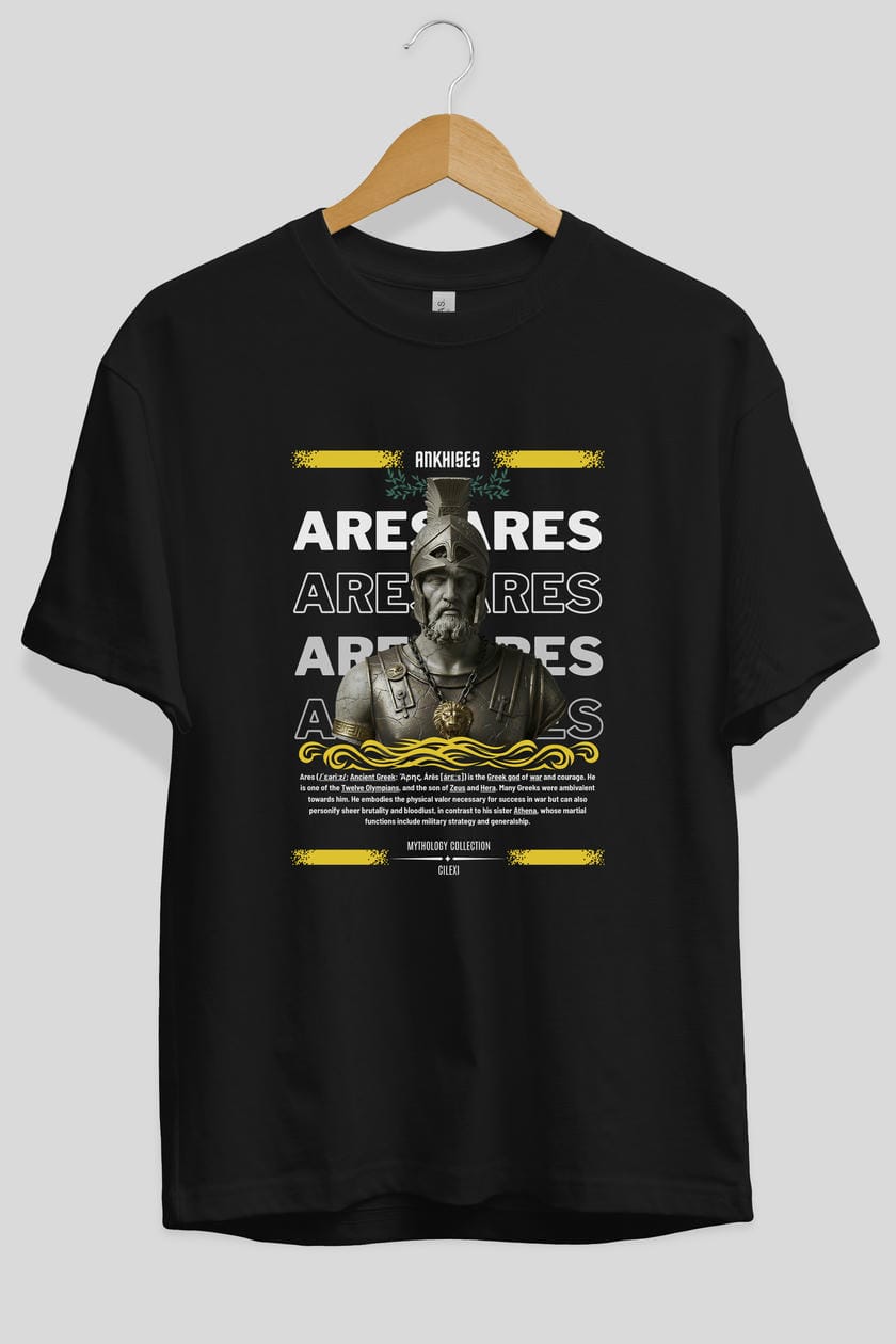 Ares 1 ön Baskılı Oversize t-shirt Erkek Kadın %100 Pamuk Bisiklet Yaka tişort