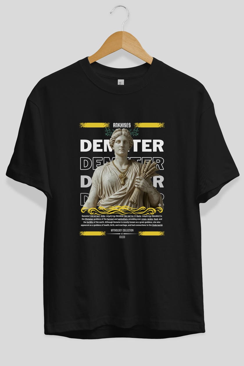 Demeter 1 ön Baskılı Oversize t-shirt Erkek Kadın %100 Pamuk Bisiklet Yaka tişort