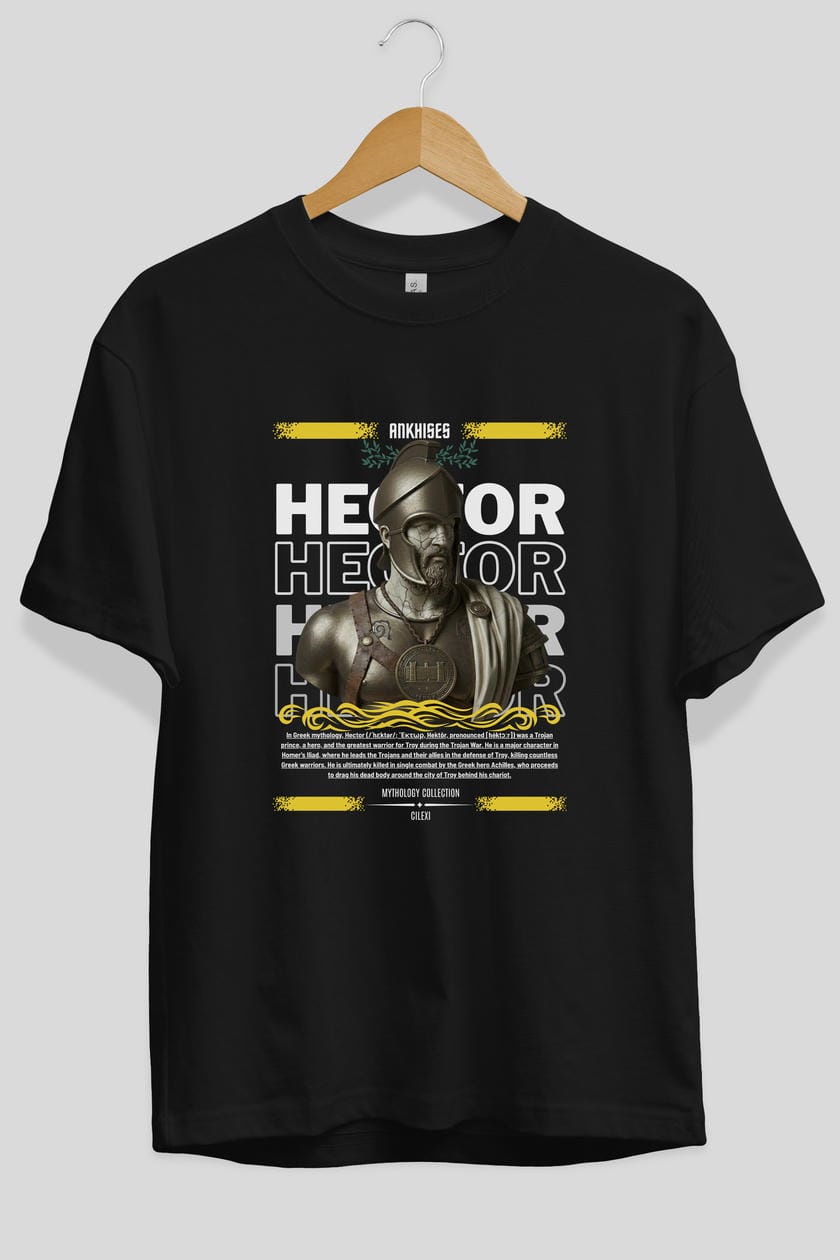 Hector 1 ön Baskılı Oversize t-shirt Erkek Kadın %100 Pamuk Bisiklet Yaka tişort