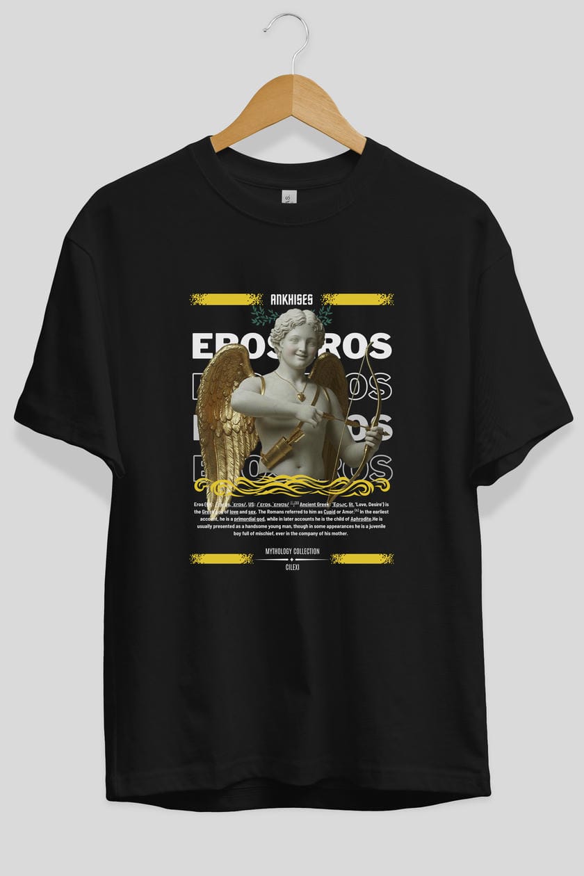 Eros ön Baskılı Oversize t-shirt Erkek Kadın %100 Pamuk Bisiklet Yaka tişort
