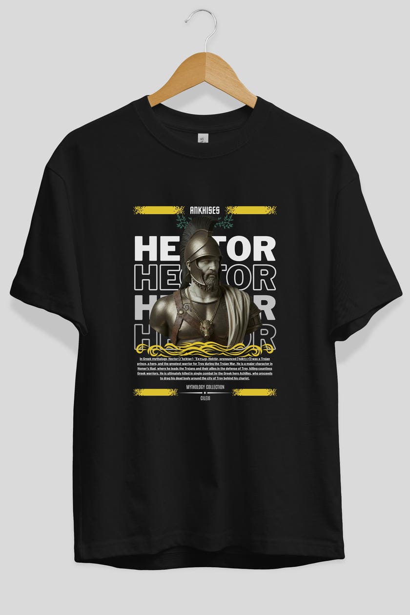 Hector 2 ön Baskılı Oversize t-shirt Erkek Kadın %100 Pamuk Bisiklet Yaka tişort