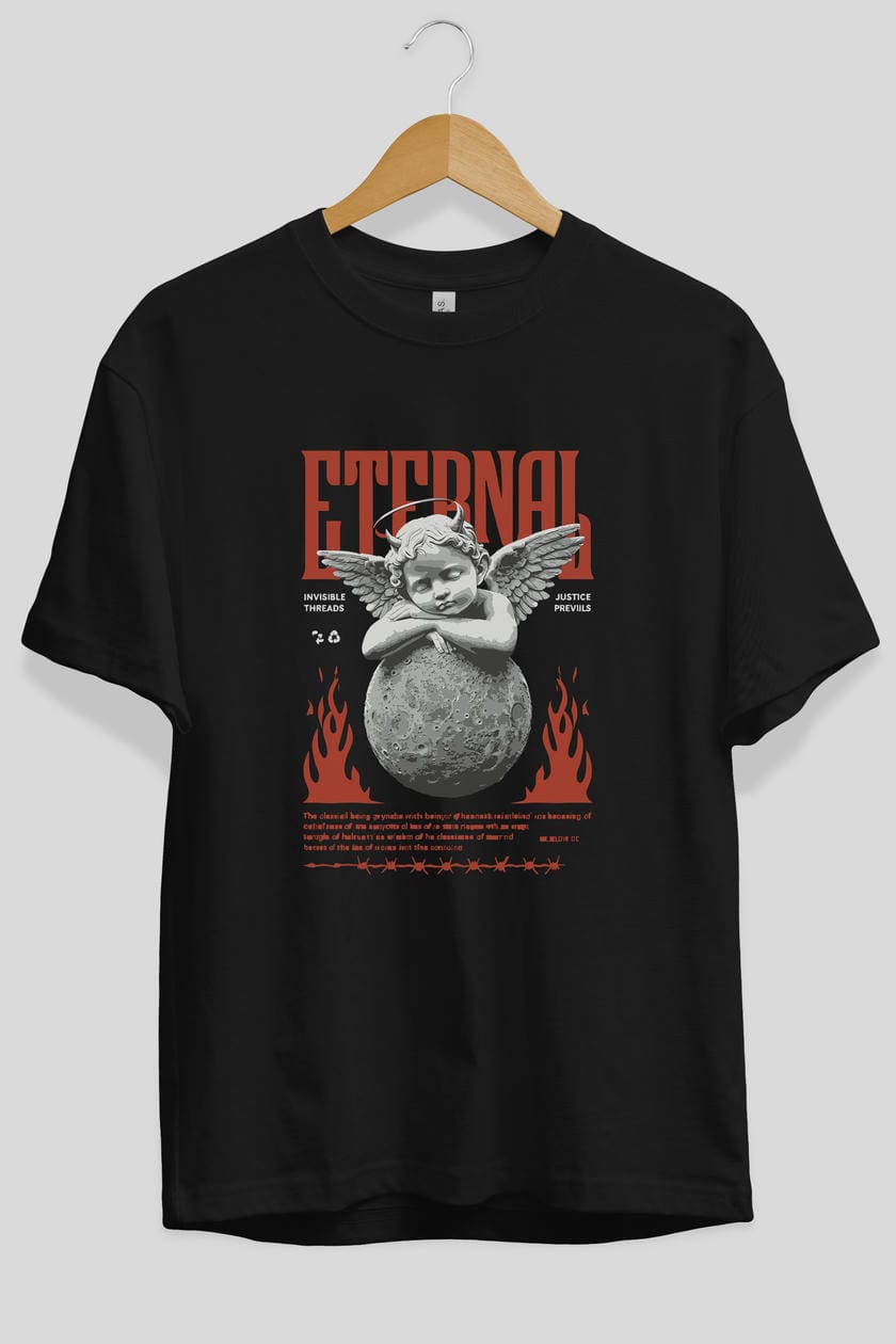 Eternal ön Baskılı Oversize t-shirt Erkek Kadın %100 Pamuk Bisiklet Yaka tişort