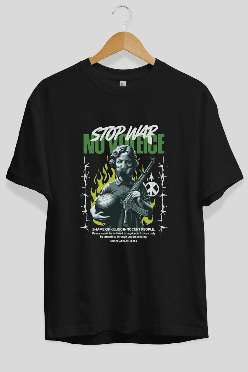 Stop War ön Baskılı Oversize t-shirt Erkek Kadın %100 Pamuk Bisiklet Yaka tişort