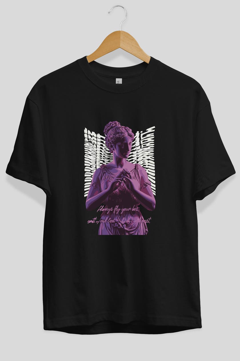 Always Fly ön Baskılı Oversize t-shirt Erkek Kadın %100 Pamuk Bisiklet Yaka tişort