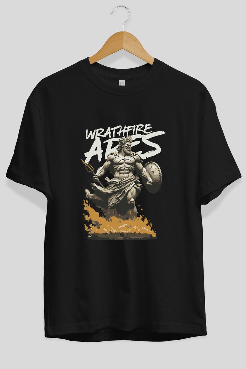 WrathFire Ares ön Baskılı Oversize t-shirt Erkek Kadın %100 Pamuk Bisiklet Yaka tişort