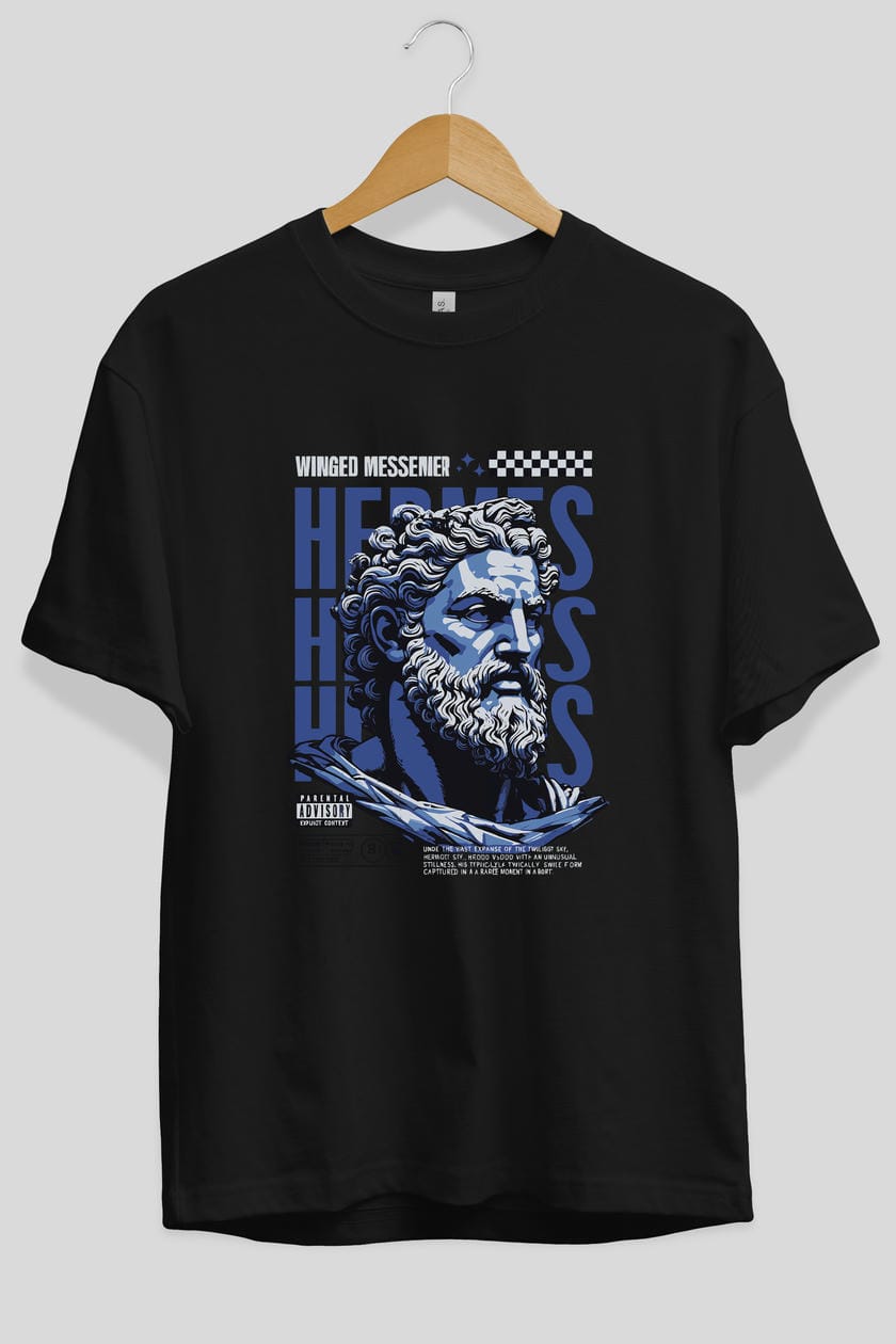 Hermes 1 ön Baskılı Oversize t-shirt Erkek Kadın %100 Pamuk Bisiklet Yaka tişort