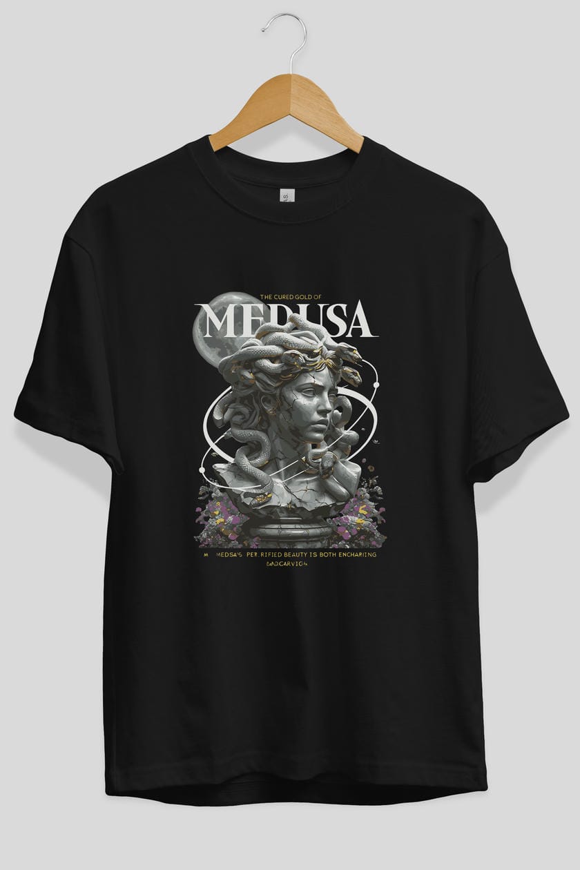 Medusa ön Baskılı Oversize t-shirt Erkek Kadın %100 Pamuk Bisiklet Yaka tişort