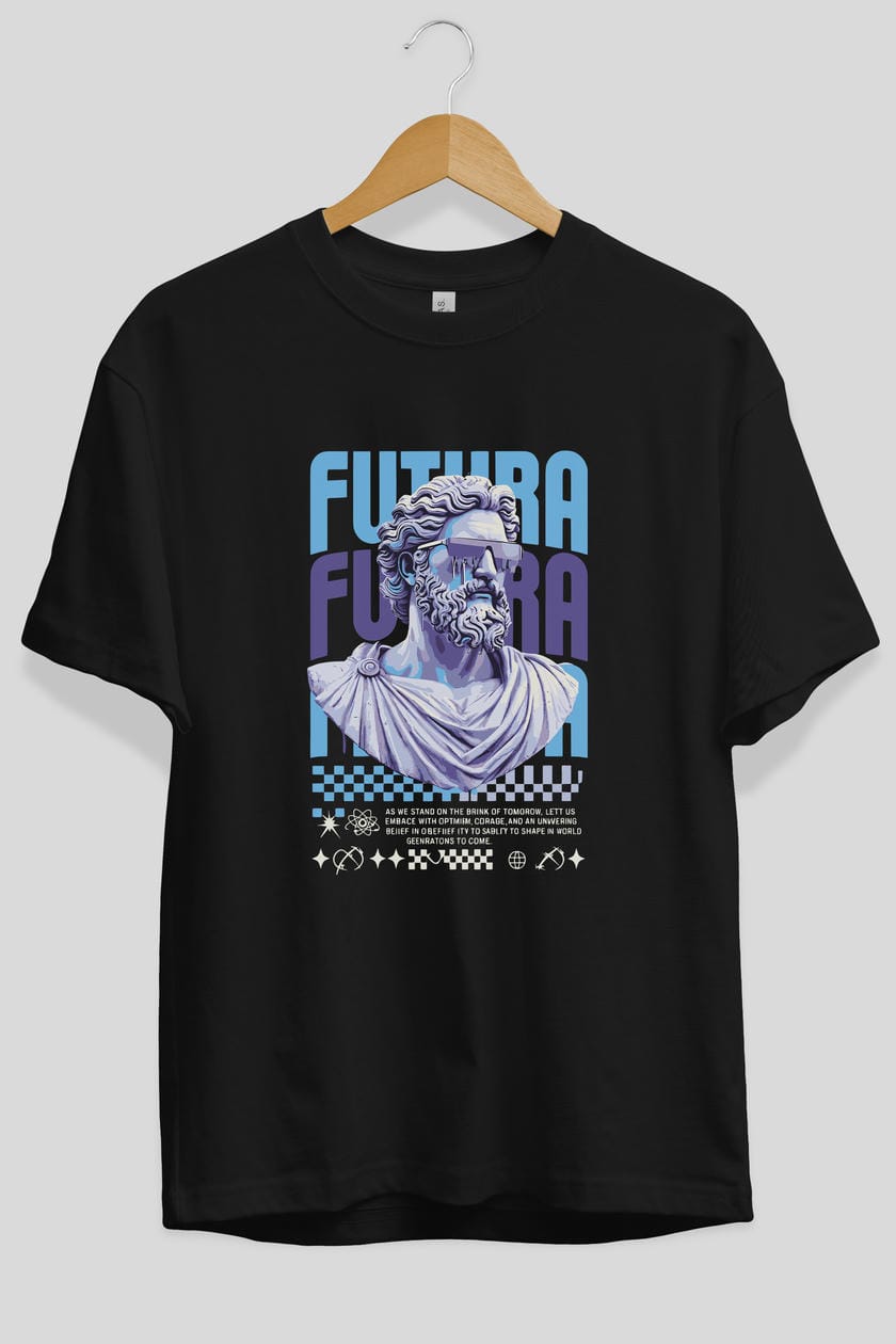 Futura Zeus ön Baskılı Oversize t-shirt Erkek Kadın %100 Pamuk Bisiklet Yaka tişort