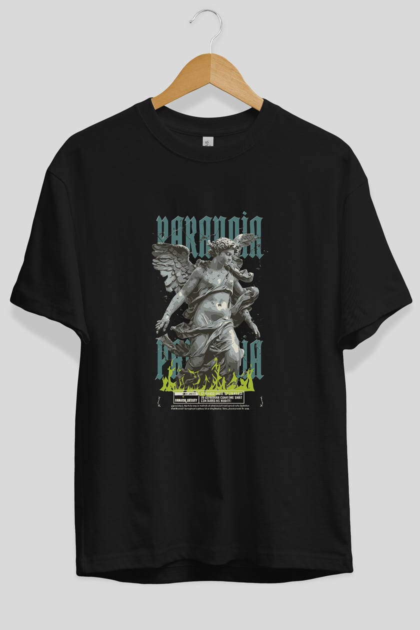 Paranoia ön Baskılı Oversize t-shirt Erkek Kadın %100 Pamuk Bisiklet Yaka tişort