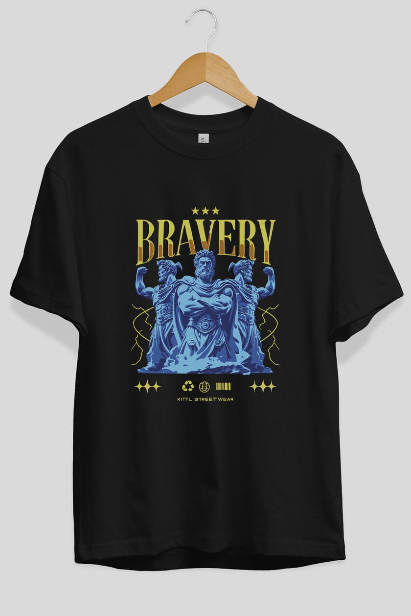 Bravery ön Baskılı Oversize t-shirt Erkek Kadın %100 Pamuk Bisiklet Yaka tişort
