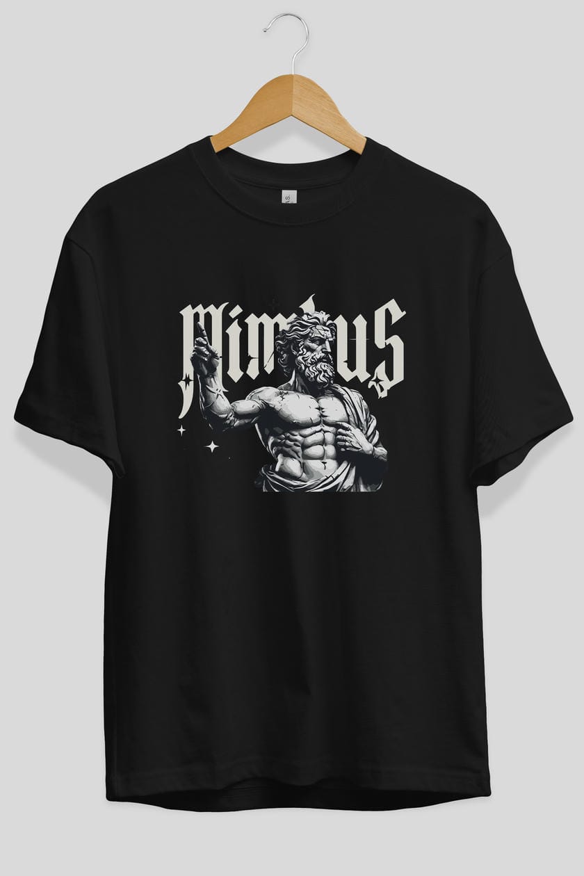 Mimbus Zeus ön Baskılı Oversize t-shirt Erkek Kadın %100 Pamuk Bisiklet Yaka tişort