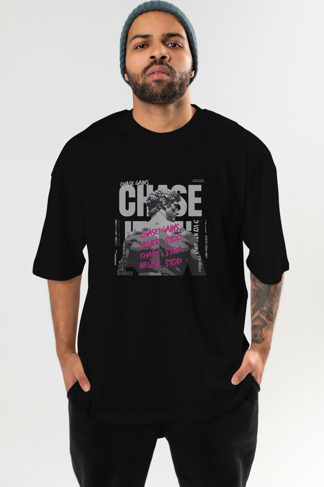 Chase Gains ön Baskılı Oversize t-shirt Erkek Kadın %100 Pamuk Bisiklet Yaka tişort