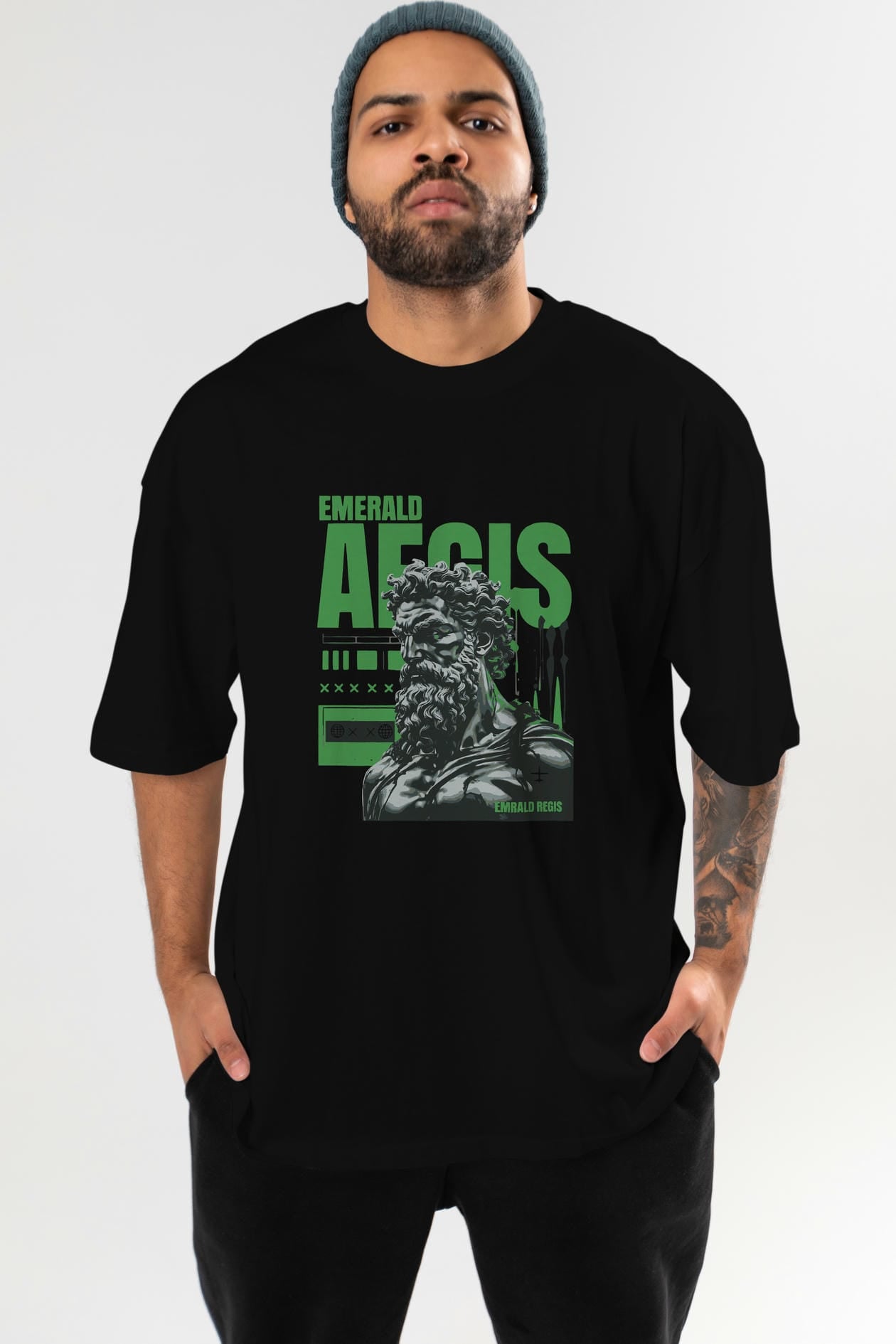 Emrald Regis ön Baskılı Oversize t-shirt Erkek Kadın %100 Pamuk Bisiklet Yaka tişort