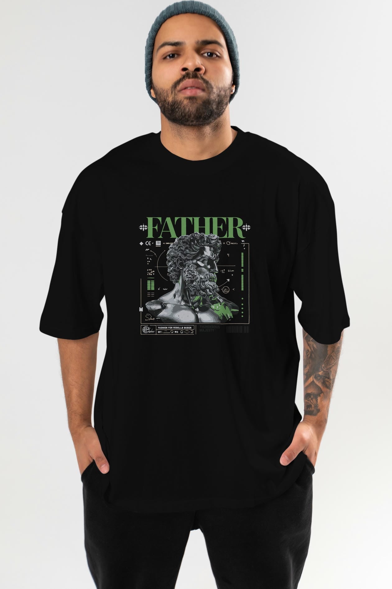 Father Zeus ön Baskılı Oversize t-shirt Erkek Kadın %100 Pamuk Bisiklet Yaka tişort