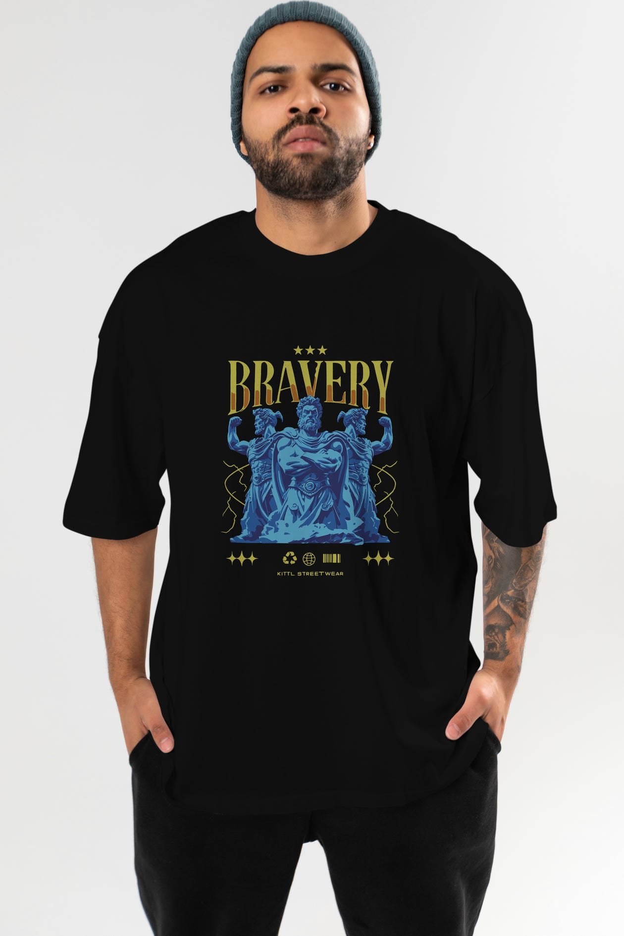Bravery ön Baskılı Oversize t-shirt Erkek Kadın %100 Pamuk Bisiklet Yaka tişort