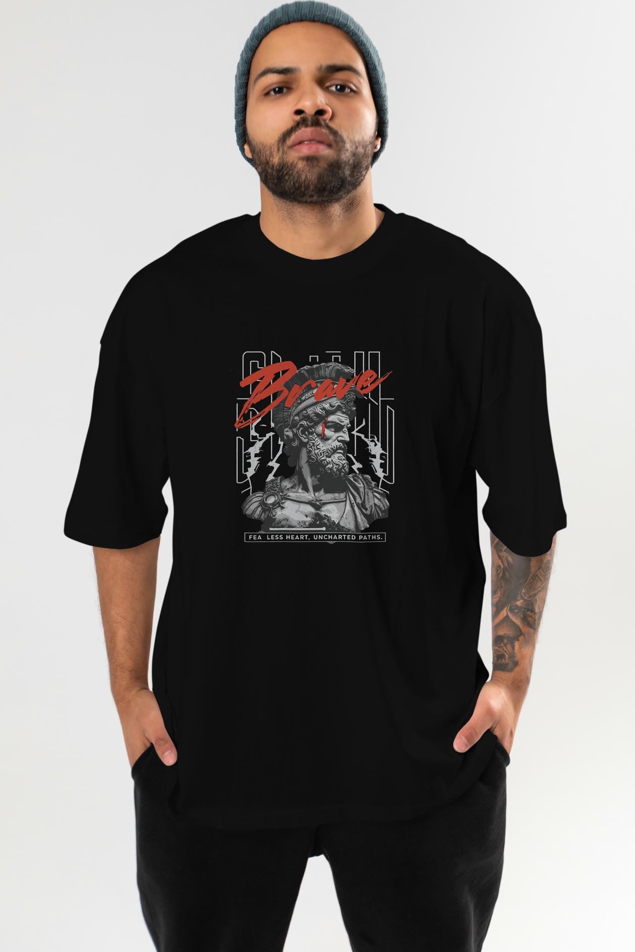 Brave ön Baskılı Oversize t-shirt Erkek Kadın %100 Pamuk Bisiklet Yaka tişort