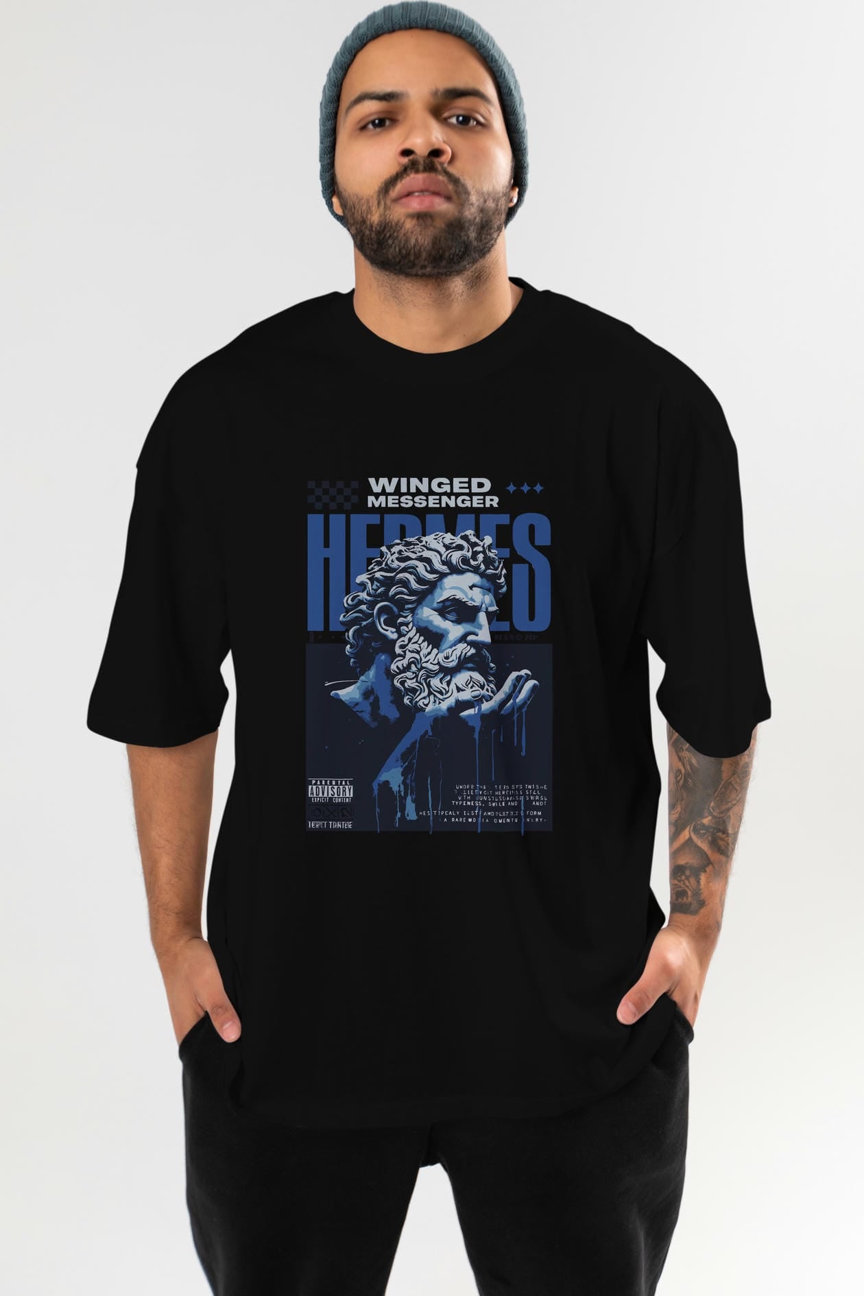 Hermes 2 ön Baskılı Oversize t-shirt Erkek Kadın %100 Pamuk Bisiklet Yaka tişort