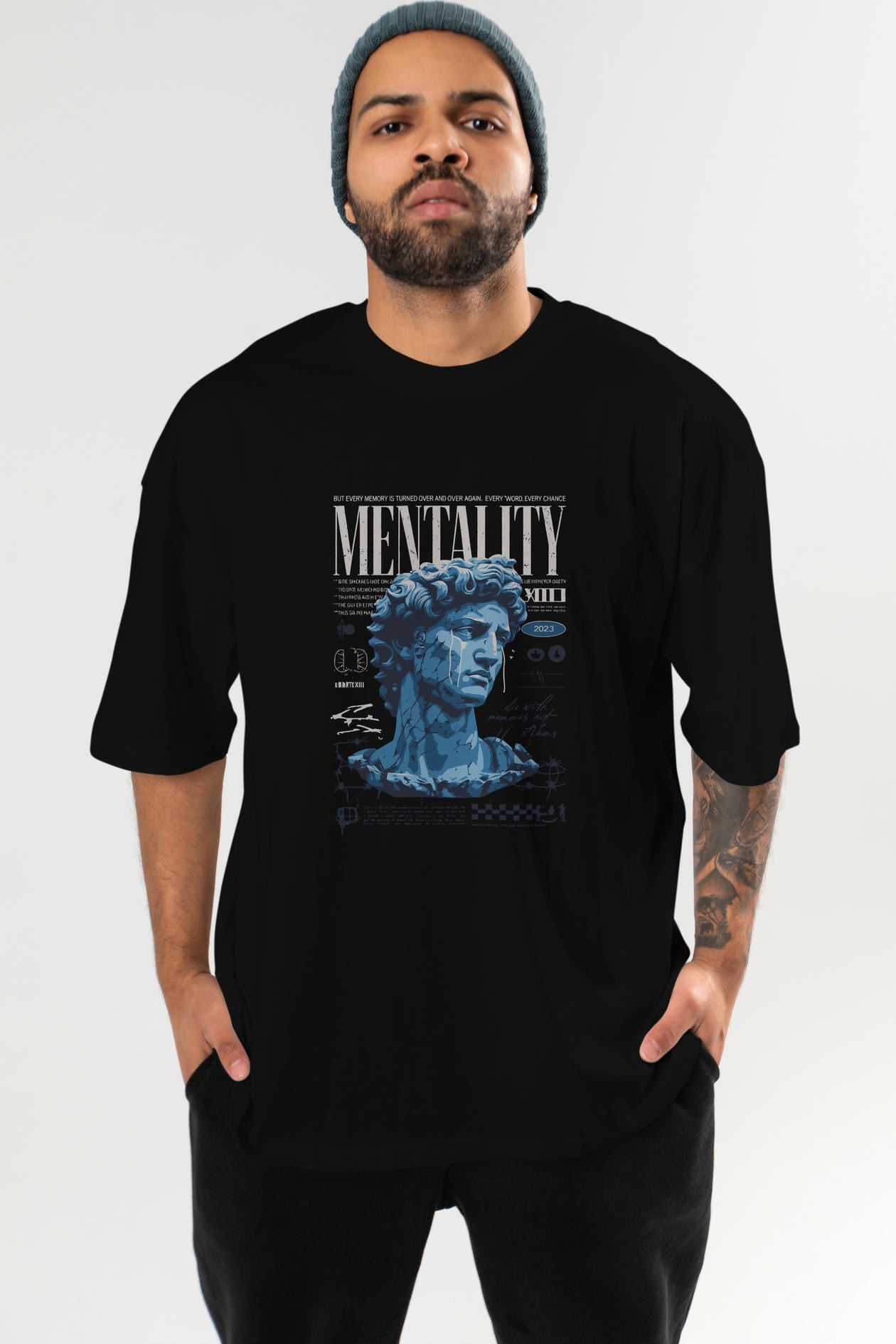 Mentality 2 ön Baskılı Oversize t-shirt Erkek Kadın %100 Pamuk Bisiklet Yaka tişort
