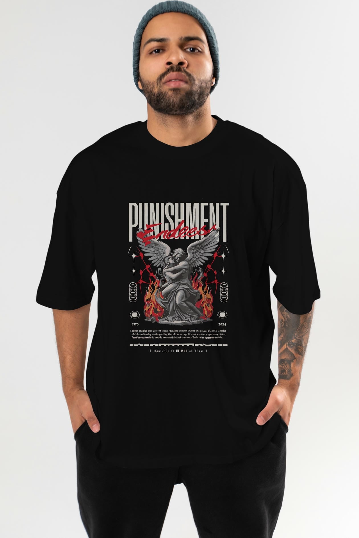 Punishment Endeess ön Baskılı Oversize t-shirt Erkek Kadın %100 Pamuk Bisiklet Yaka tişort