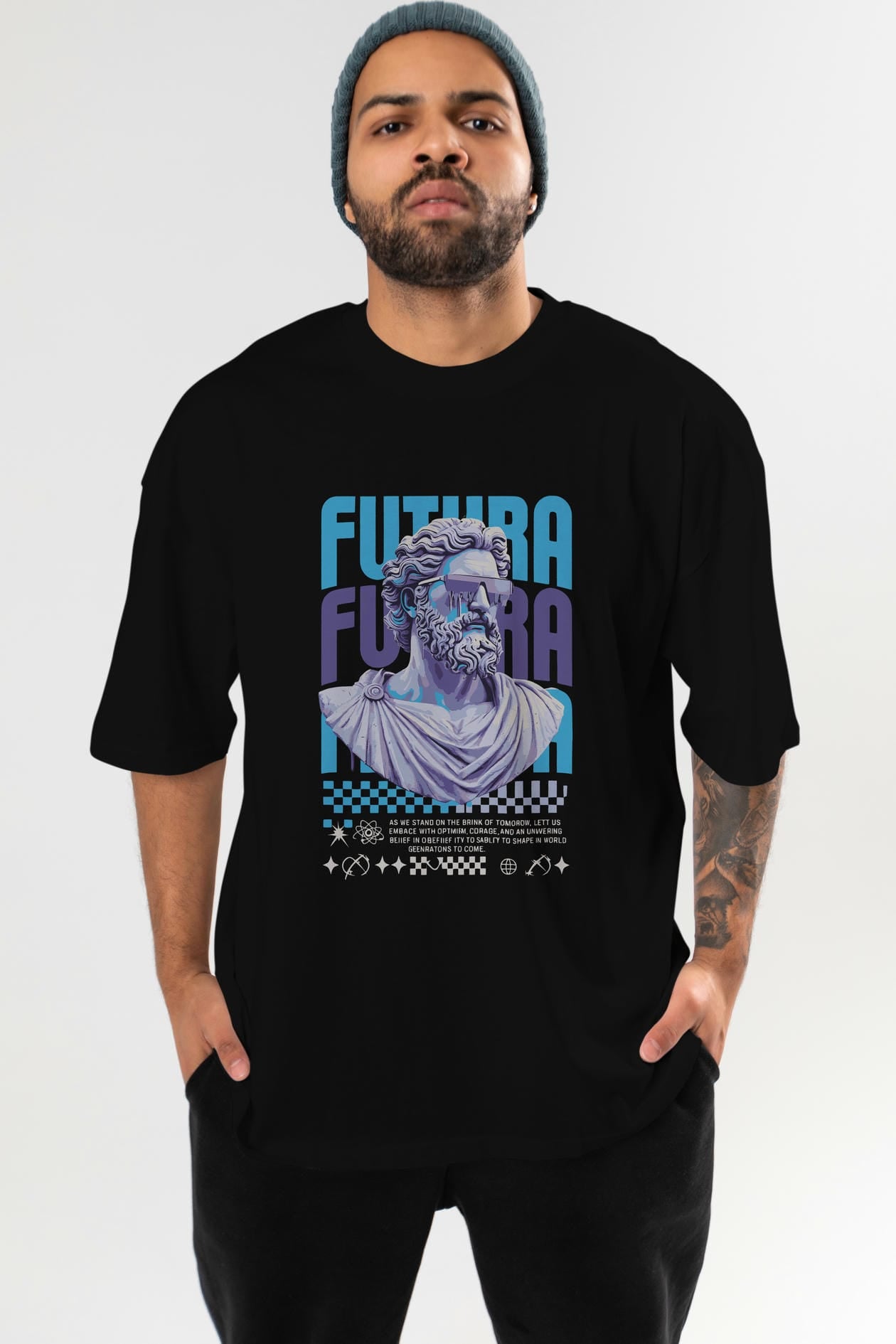 Futura Zeus ön Baskılı Oversize t-shirt Erkek Kadın %100 Pamuk Bisiklet Yaka tişort