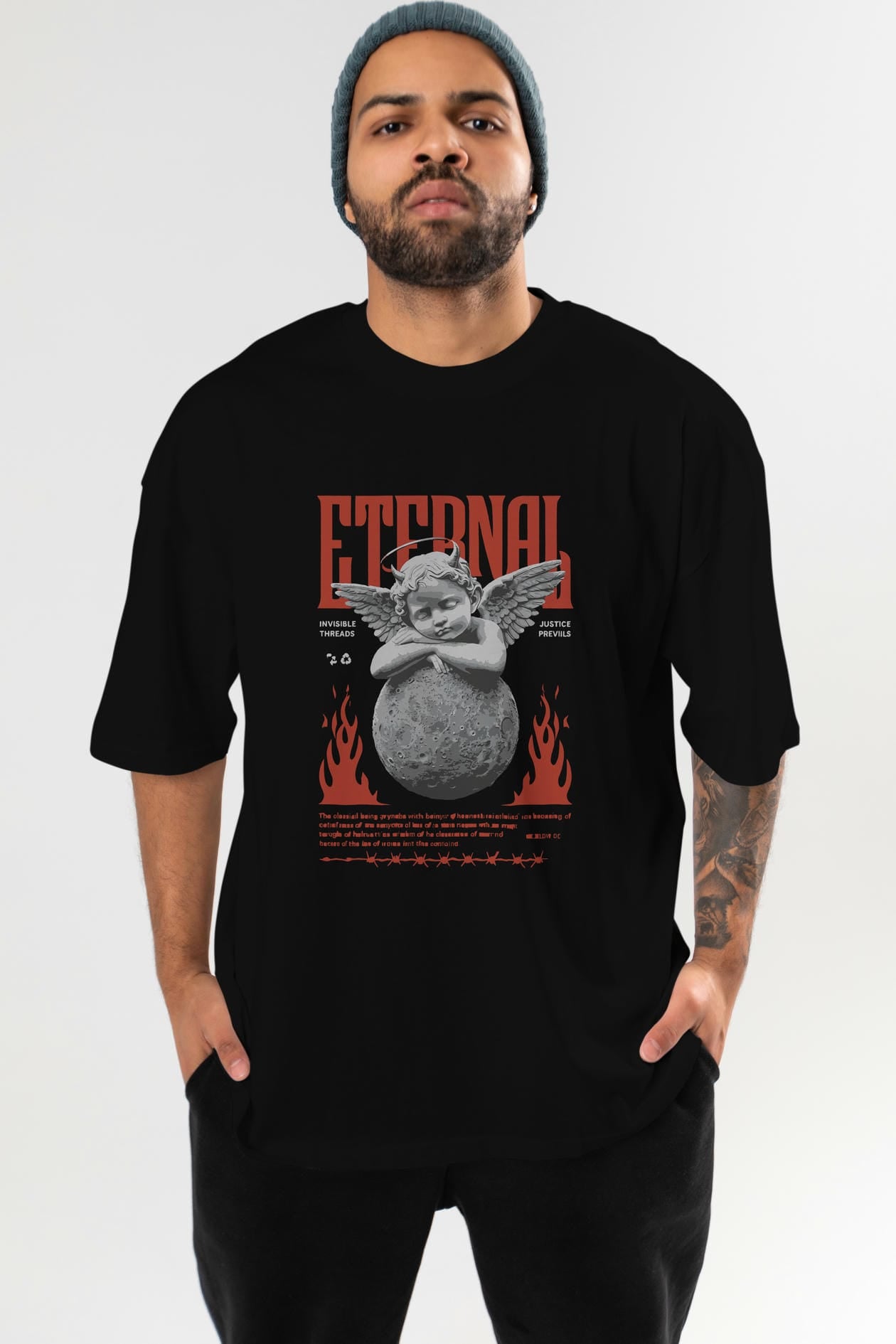 Eternal ön Baskılı Oversize t-shirt Erkek Kadın %100 Pamuk Bisiklet Yaka tişort
