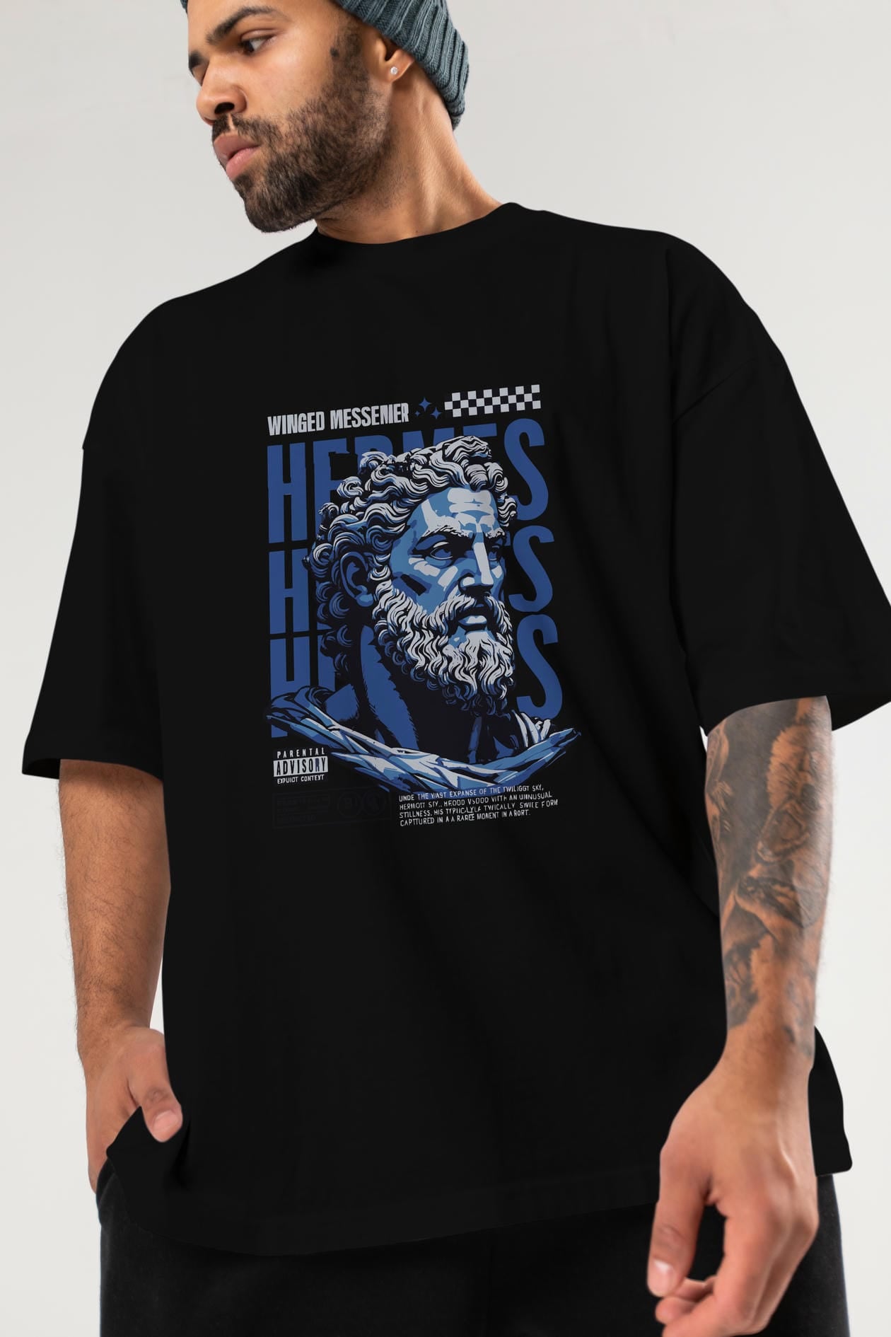 Hermes 1 ön Baskılı Oversize t-shirt Erkek Kadın %100 Pamuk Bisiklet Yaka tişort