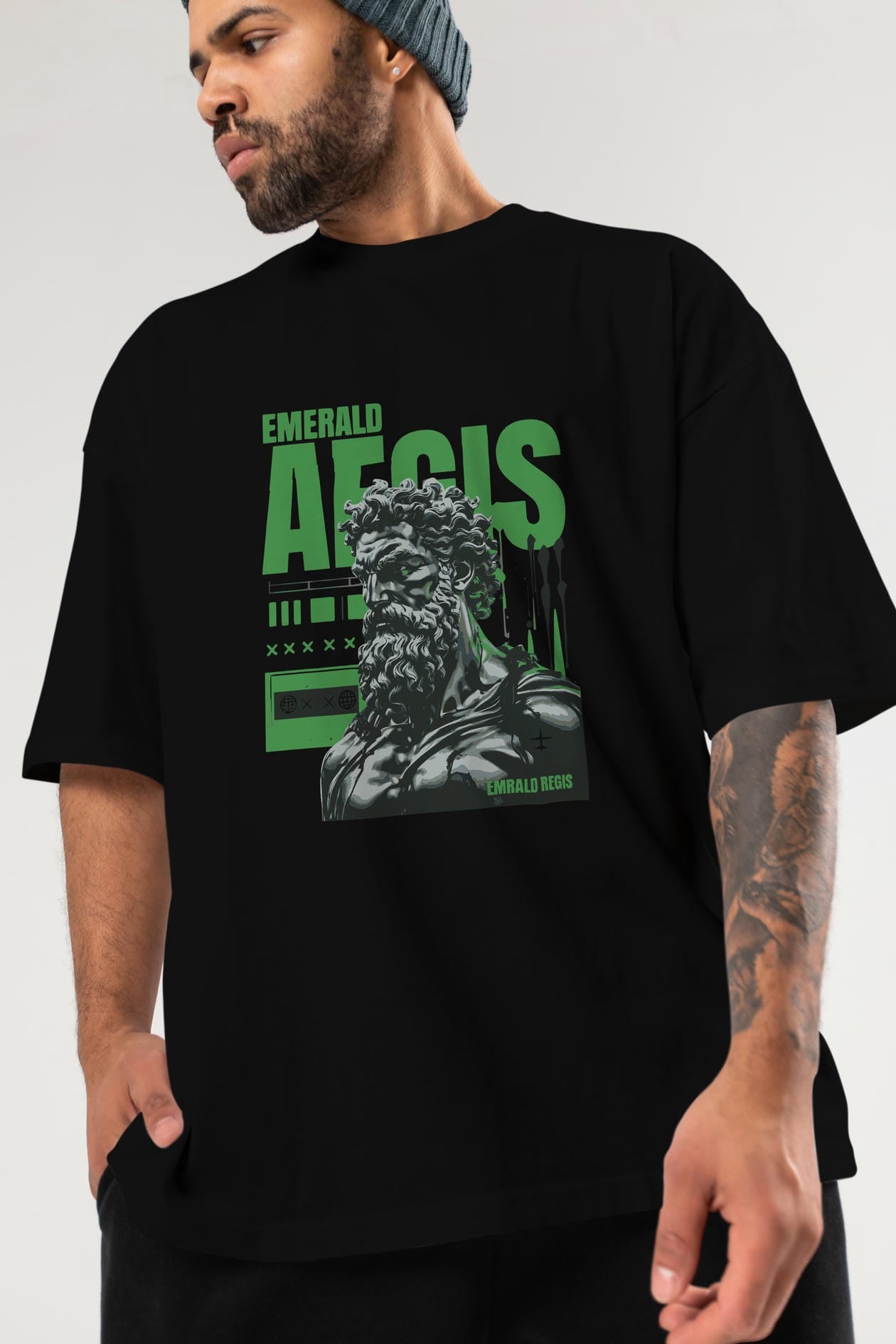 Emrald Regis ön Baskılı Oversize t-shirt Erkek Kadın %100 Pamuk Bisiklet Yaka tişort