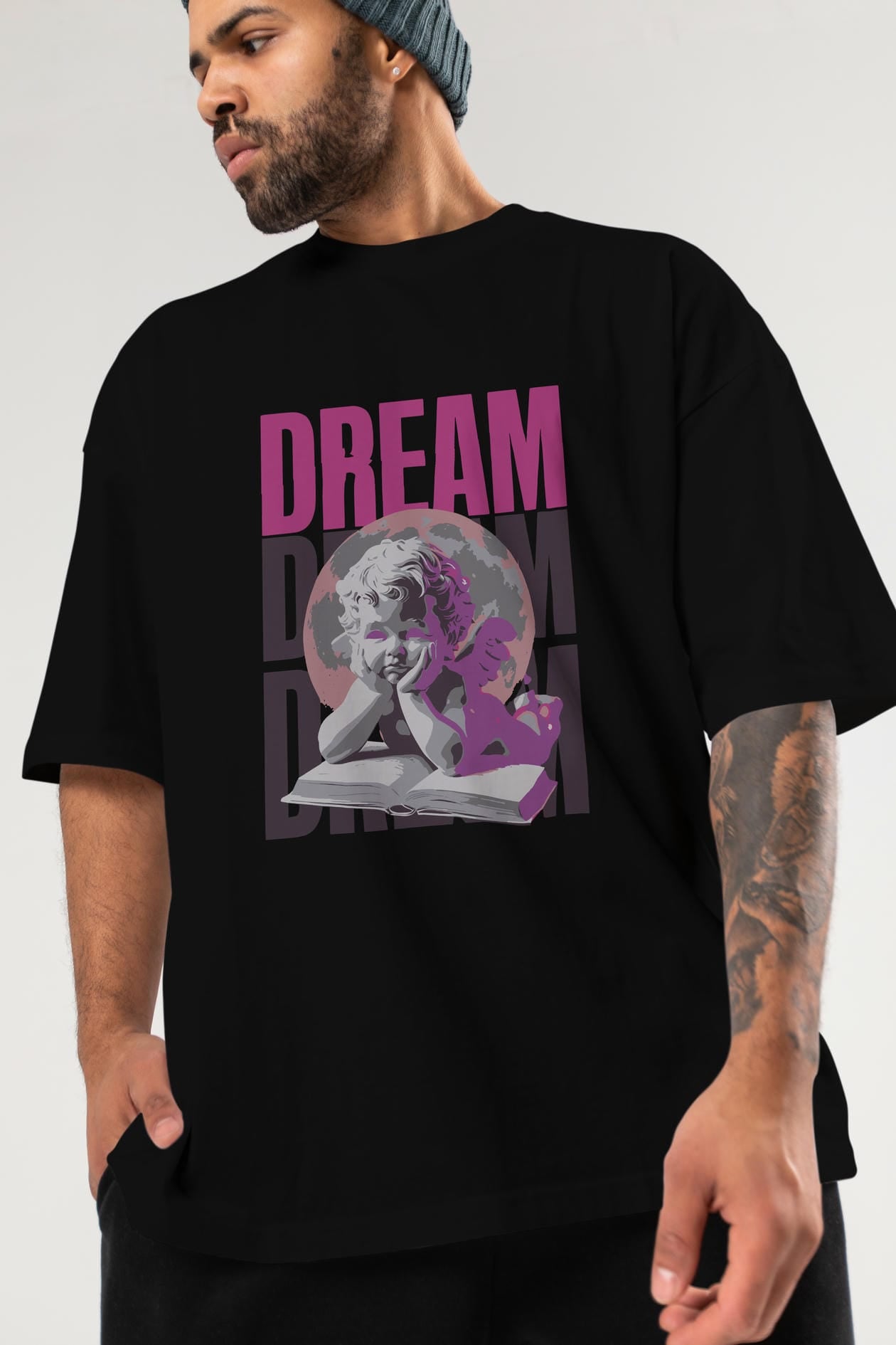 Dream Angel ön Baskılı Oversize t-shirt Erkek Kadın %100 Pamuk Bisiklet Yaka tişort