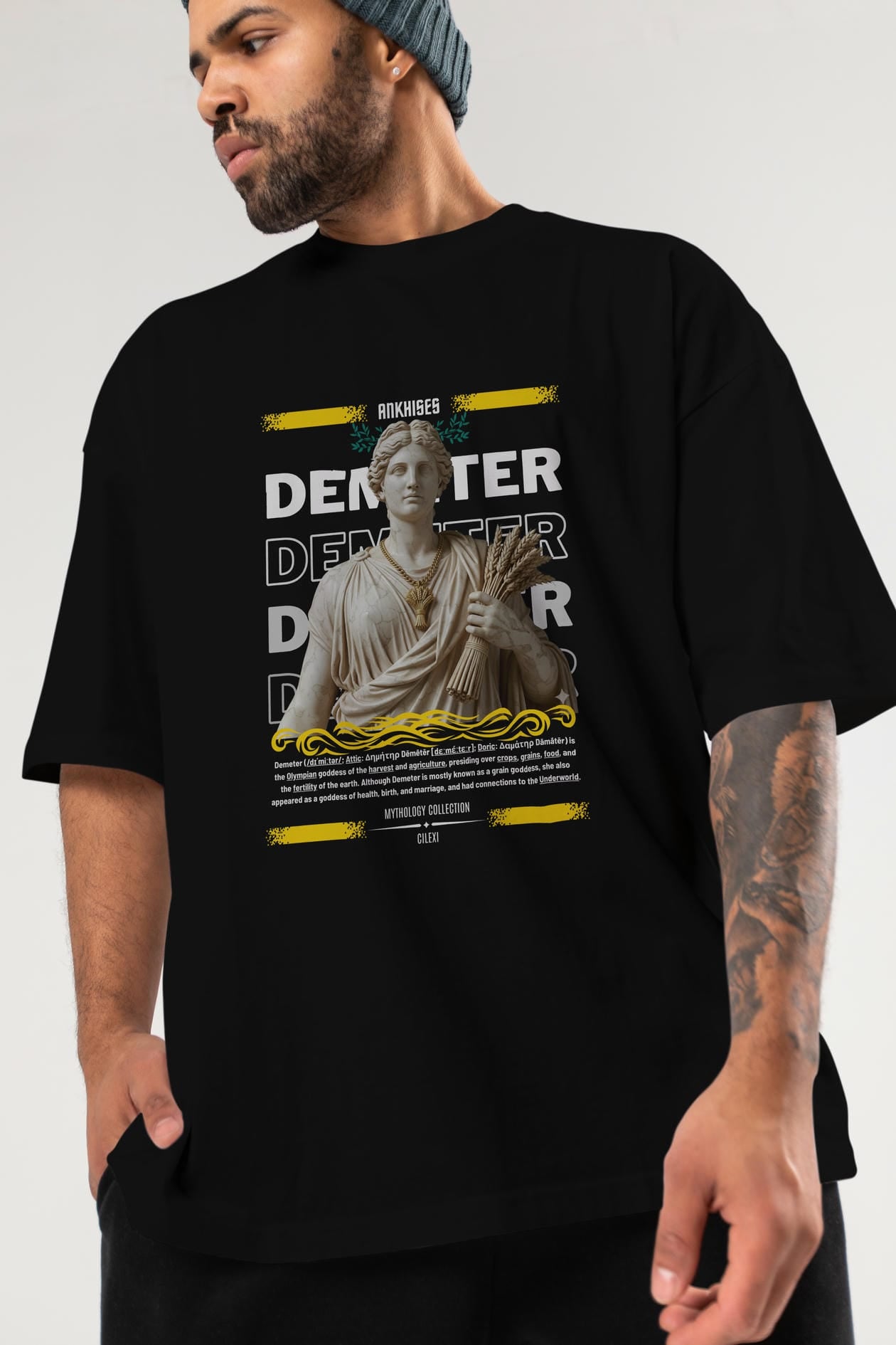 Demeter 1 ön Baskılı Oversize t-shirt Erkek Kadın %100 Pamuk Bisiklet Yaka tişort