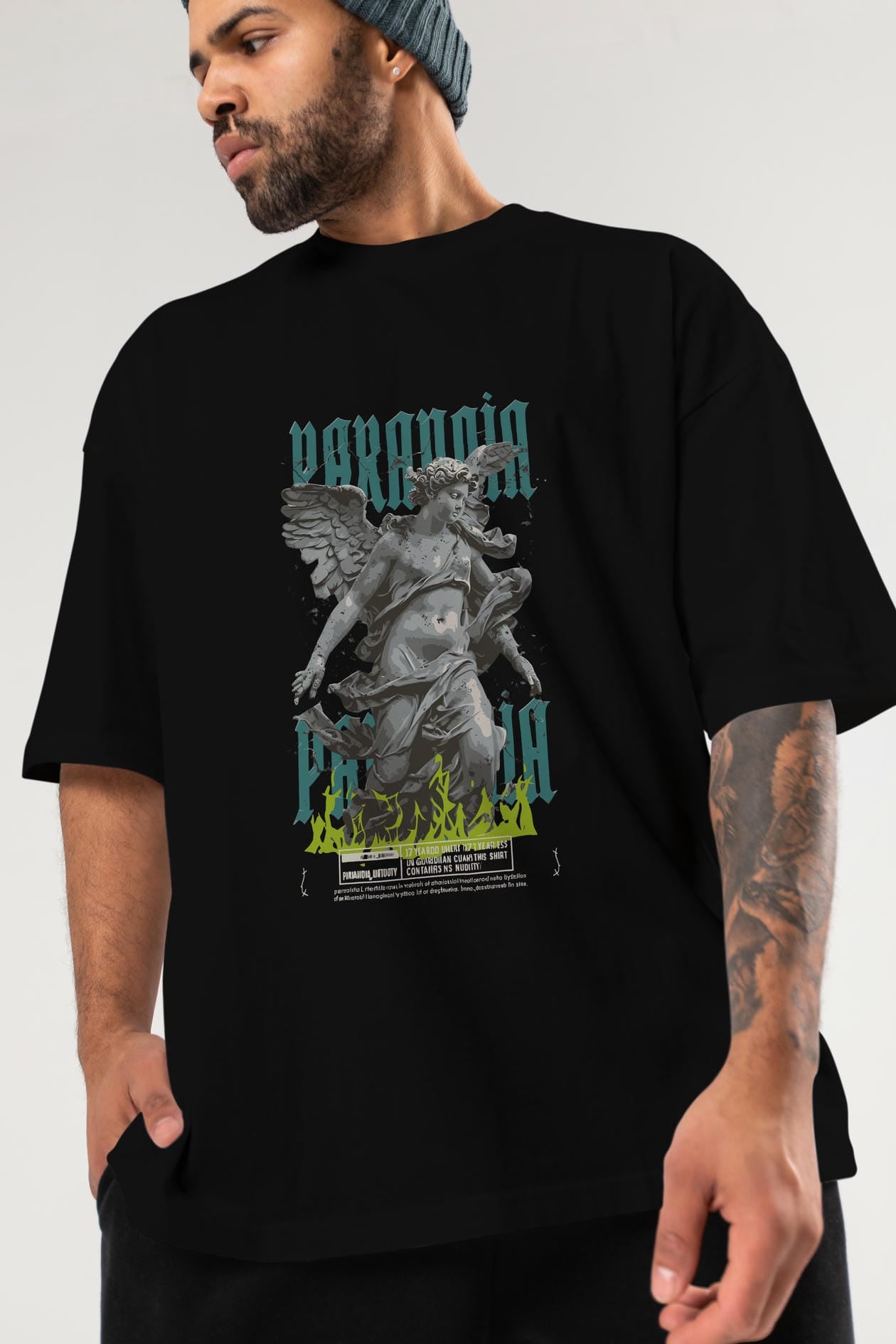Paranoia ön Baskılı Oversize t-shirt Erkek Kadın %100 Pamuk Bisiklet Yaka tişort