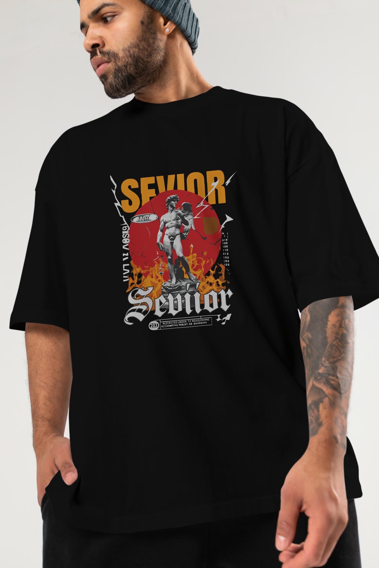 Sevior ön Baskılı Oversize t-shirt Erkek Kadın %100 Pamuk Bisiklet Yaka tişort
