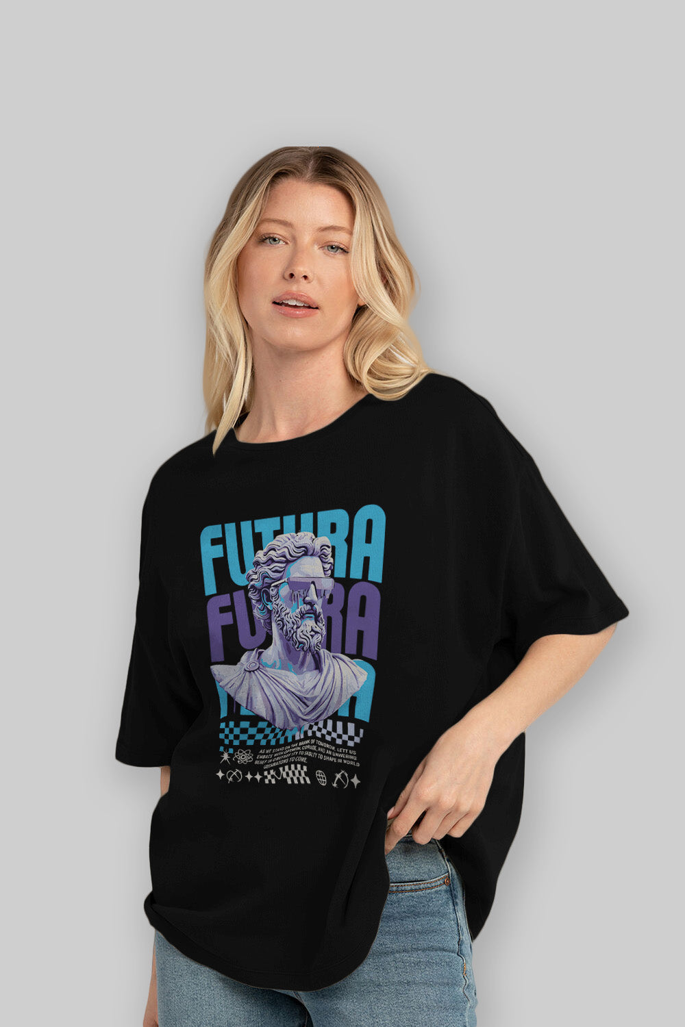 Futura Zeus ön Baskılı Oversize t-shirt Erkek Kadın %100 Pamuk Bisiklet Yaka tişort