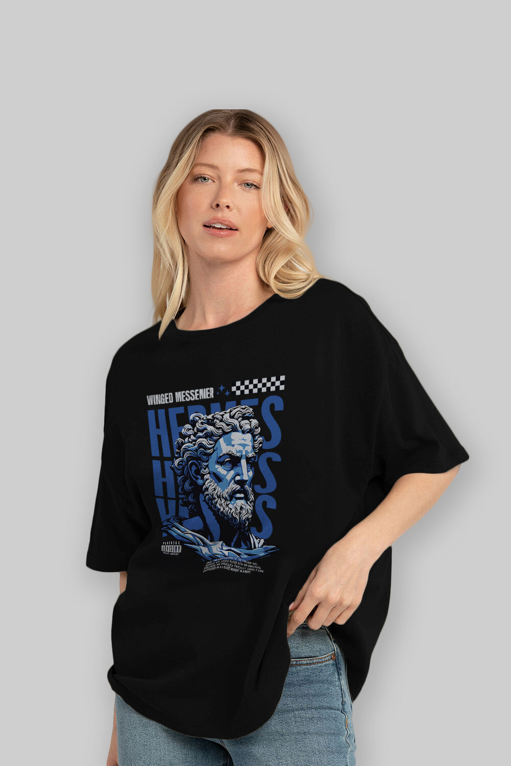 Hermes 1 ön Baskılı Oversize t-shirt Erkek Kadın %100 Pamuk Bisiklet Yaka tişort