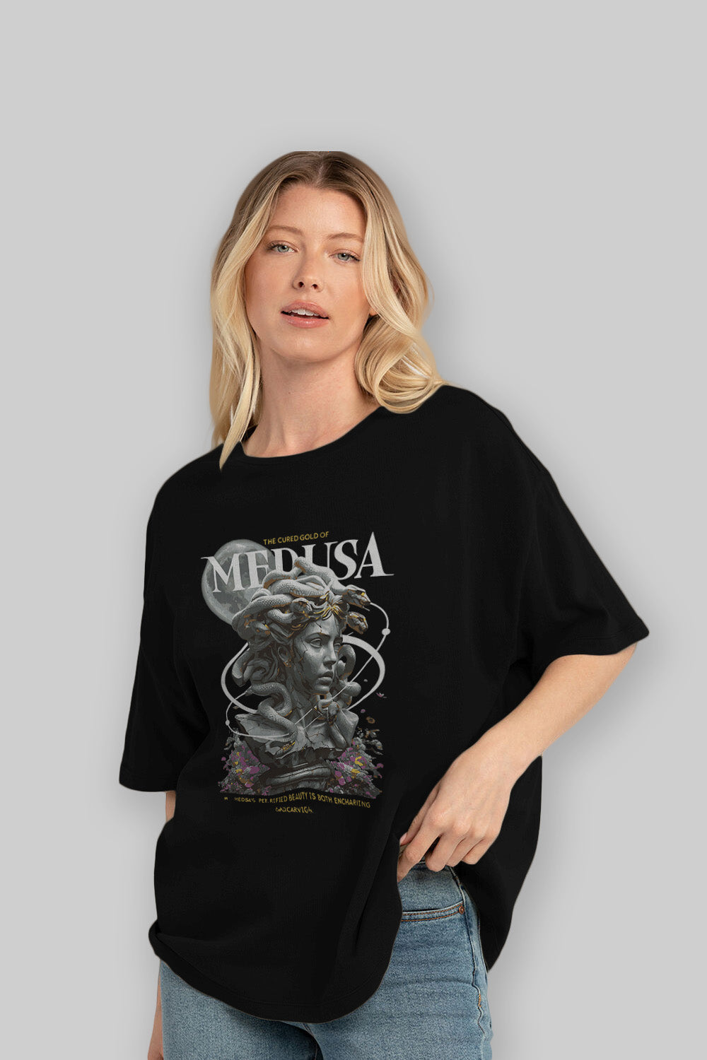Medusa ön Baskılı Oversize t-shirt Erkek Kadın %100 Pamuk Bisiklet Yaka tişort