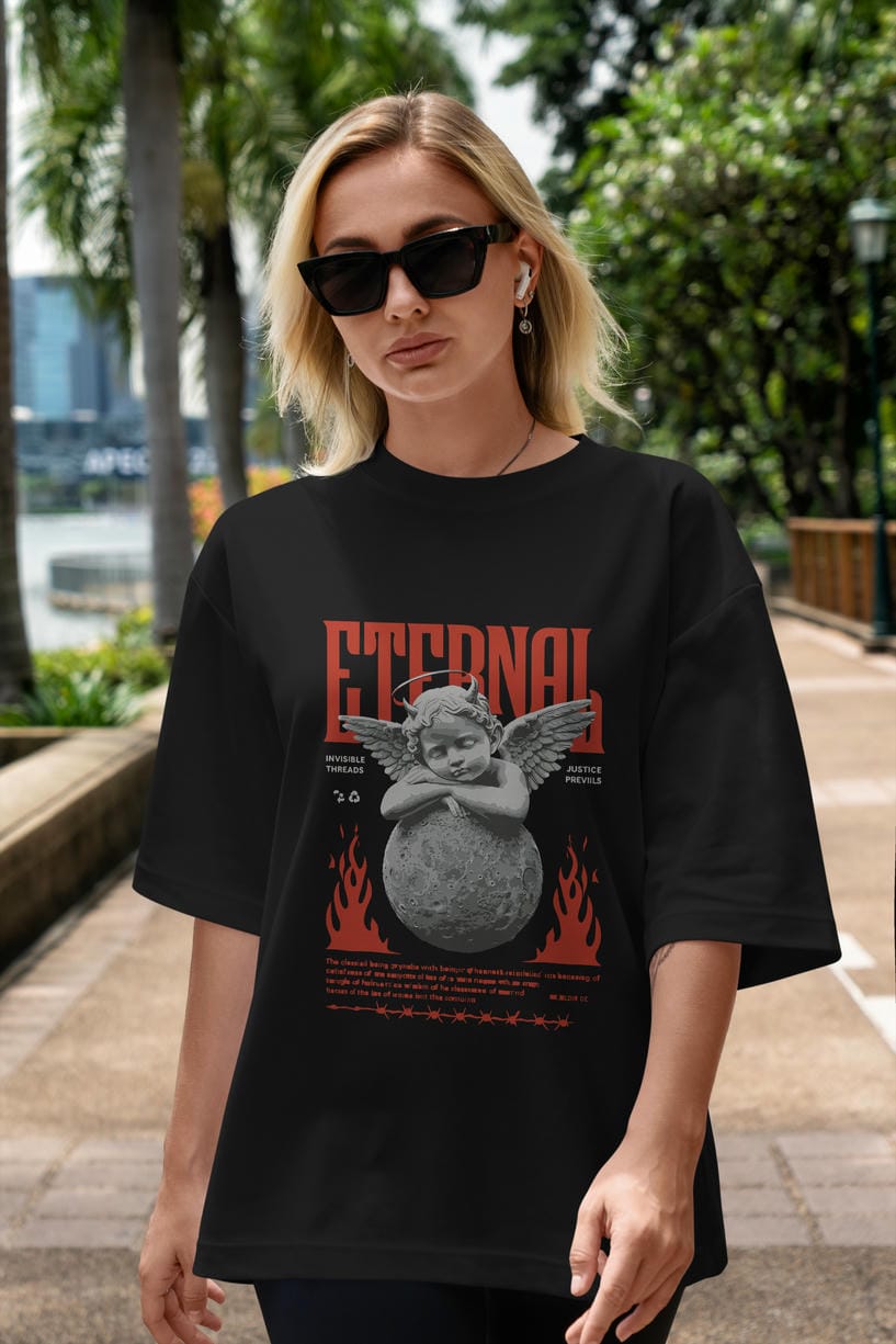 Eternal ön Baskılı Oversize t-shirt Erkek Kadın %100 Pamuk Bisiklet Yaka tişort