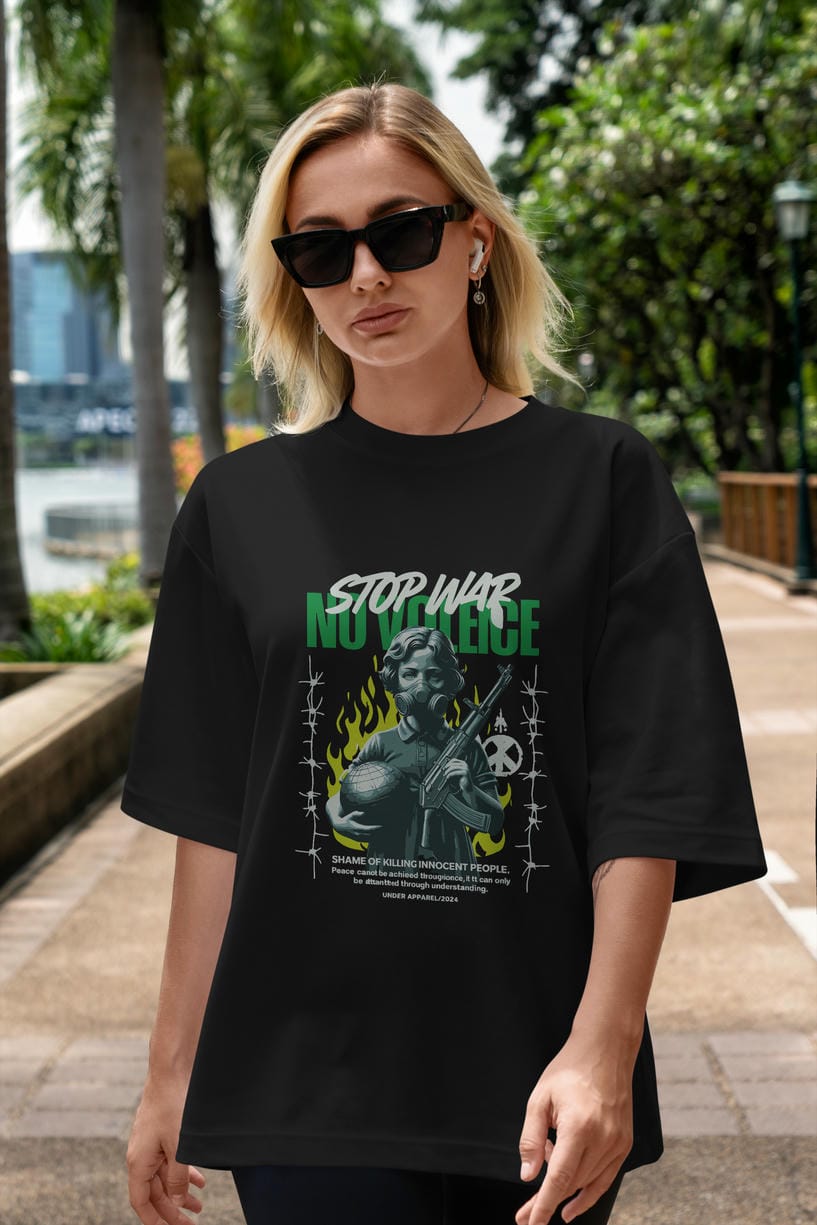 Stop War ön Baskılı Oversize t-shirt Erkek Kadın %100 Pamuk Bisiklet Yaka tişort