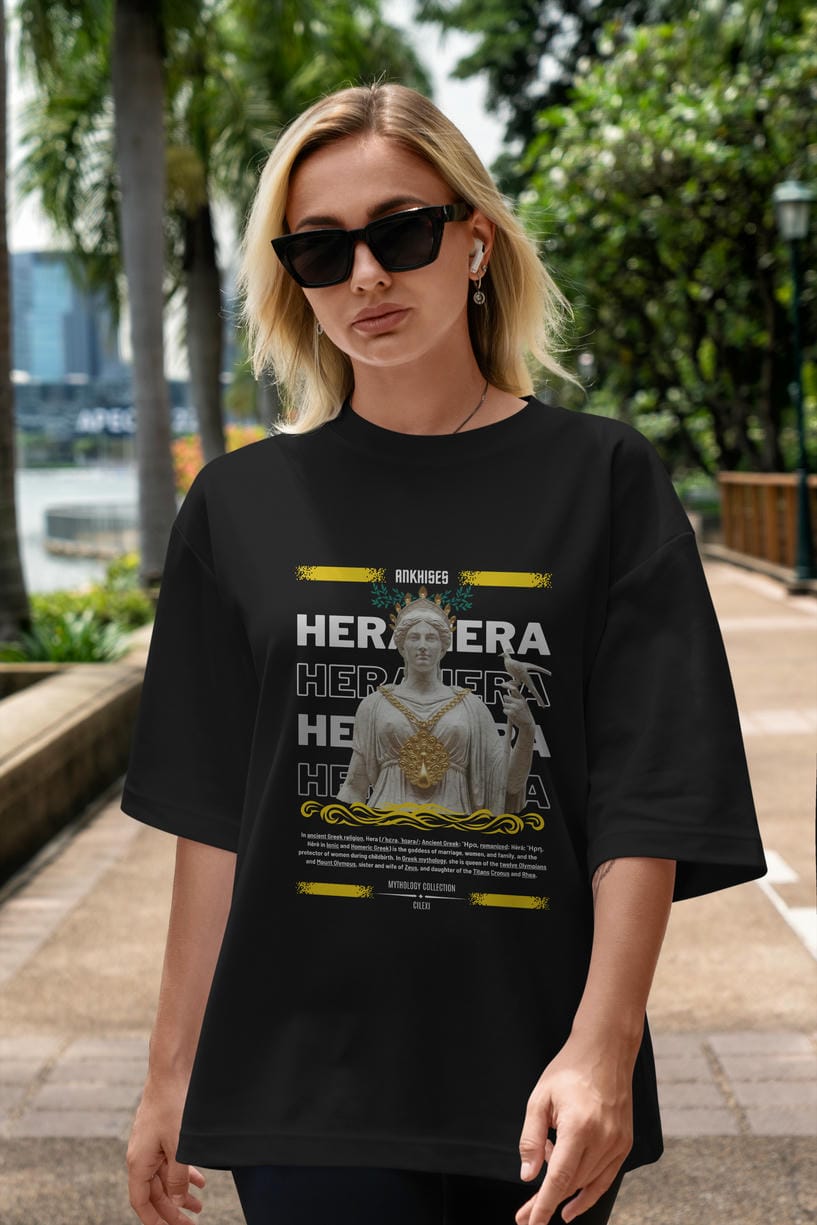 Hera 2 ön Baskılı Oversize t-shirt Erkek Kadın %100 Pamuk Bisiklet Yaka tişort