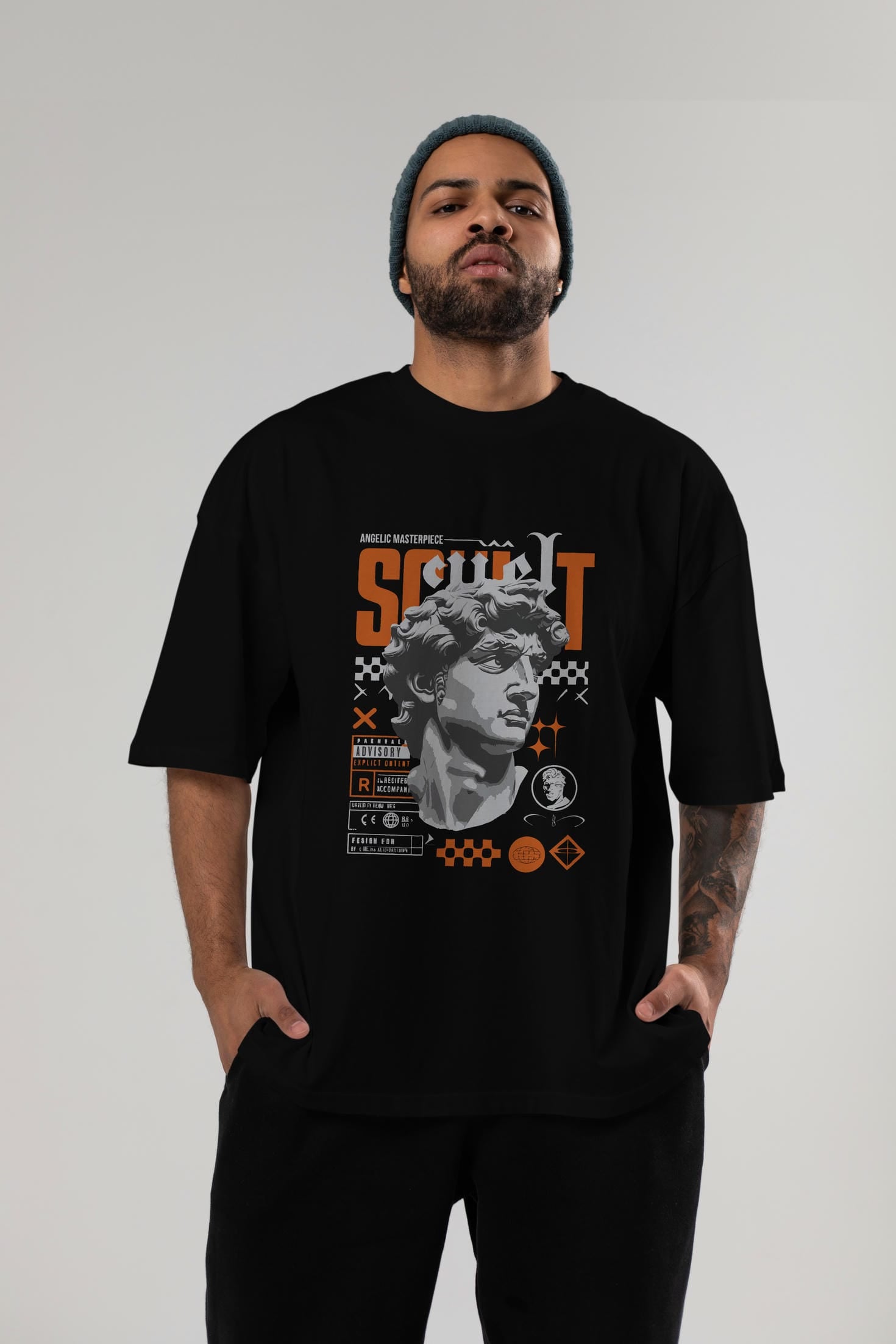 Scult ön Baskılı Oversize t-shirt Erkek Kadın %100 Pamuk Bisiklet Yaka tişort