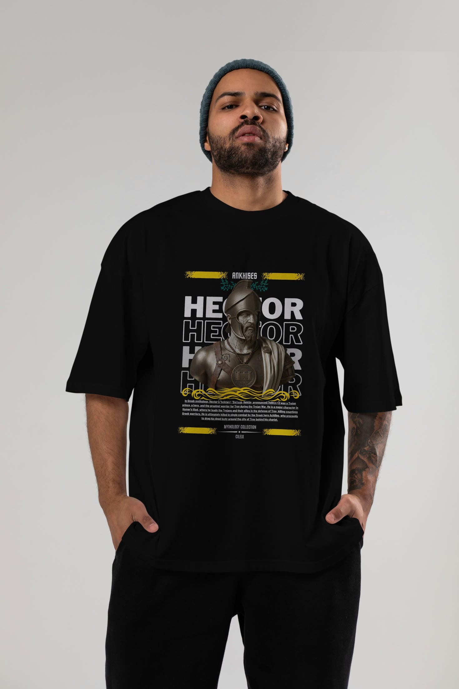 Hector 1 ön Baskılı Oversize t-shirt Erkek Kadın %100 Pamuk Bisiklet Yaka tişort