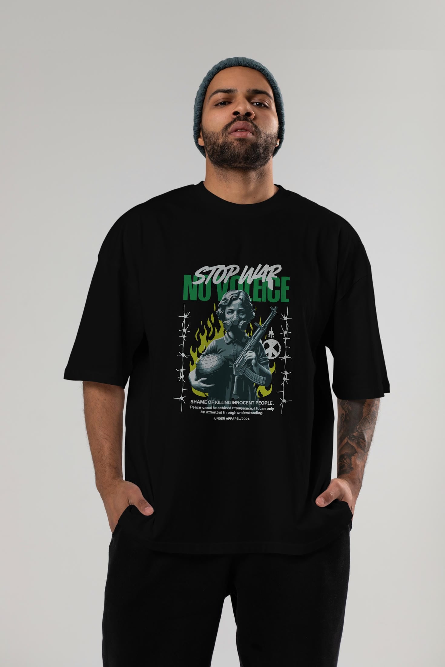 Stop War ön Baskılı Oversize t-shirt Erkek Kadın %100 Pamuk Bisiklet Yaka tişort