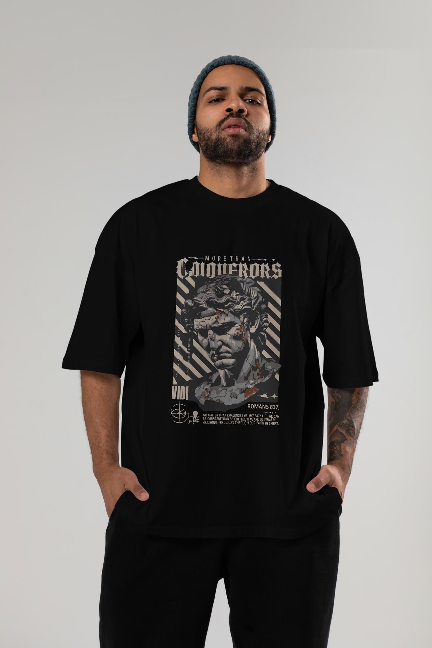 Roman Conqueror ön Baskılı Oversize t-shirt Erkek Kadın %100 Pamuk Bisiklet Yaka tişort