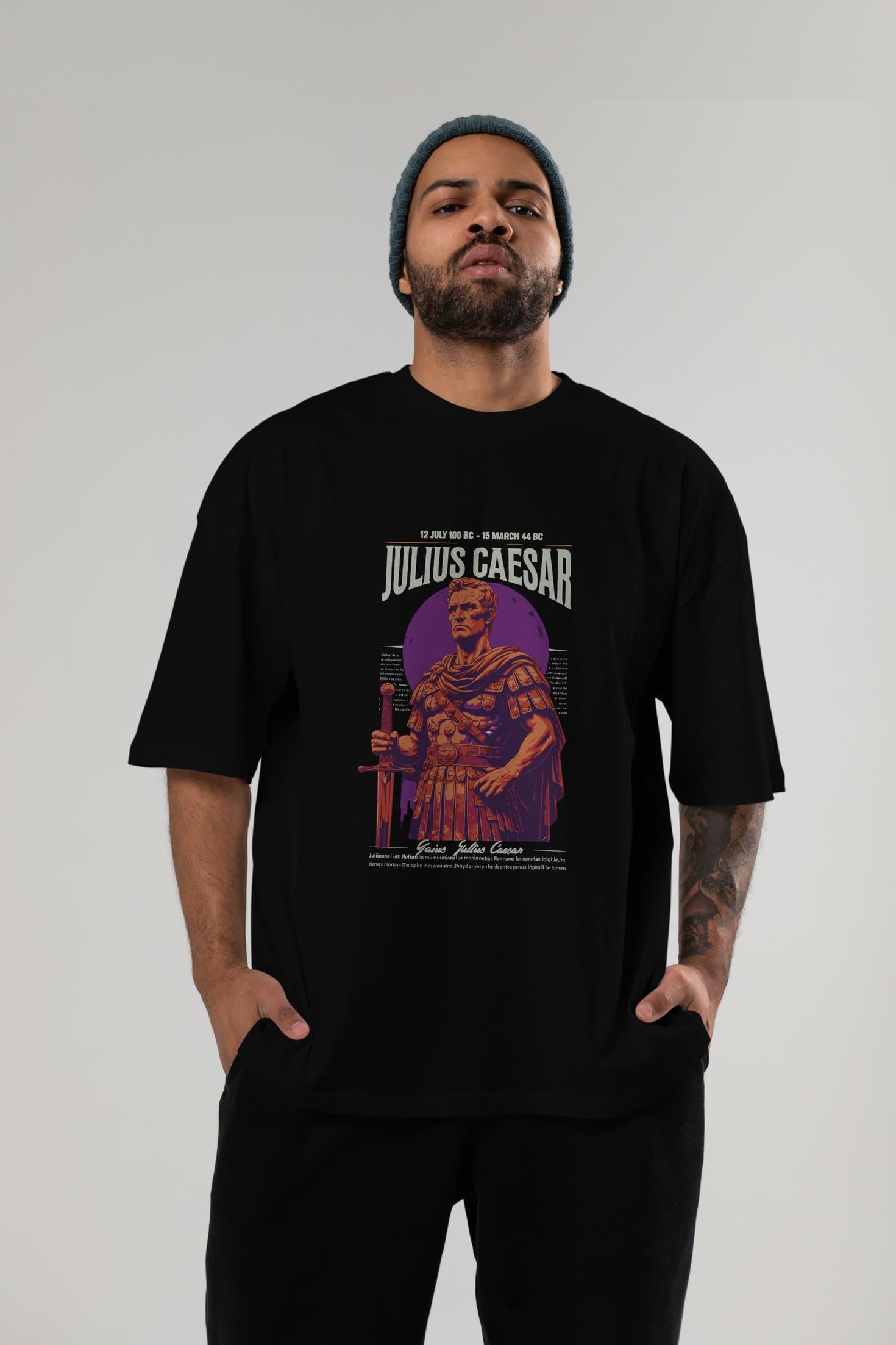 Julius Caesar ön Baskılı Oversize t-shirt Erkek Kadın %100 Pamuk Bisiklet Yaka tişort