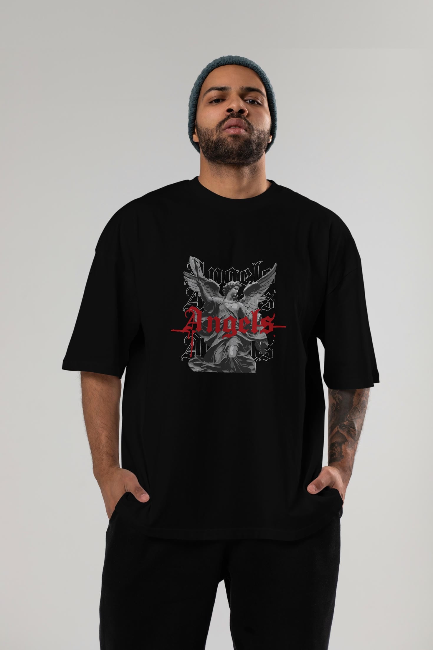 Angels ön Baskılı Oversize t-shirt Erkek Kadın %100 Pamuk Bisiklet Yaka tişort