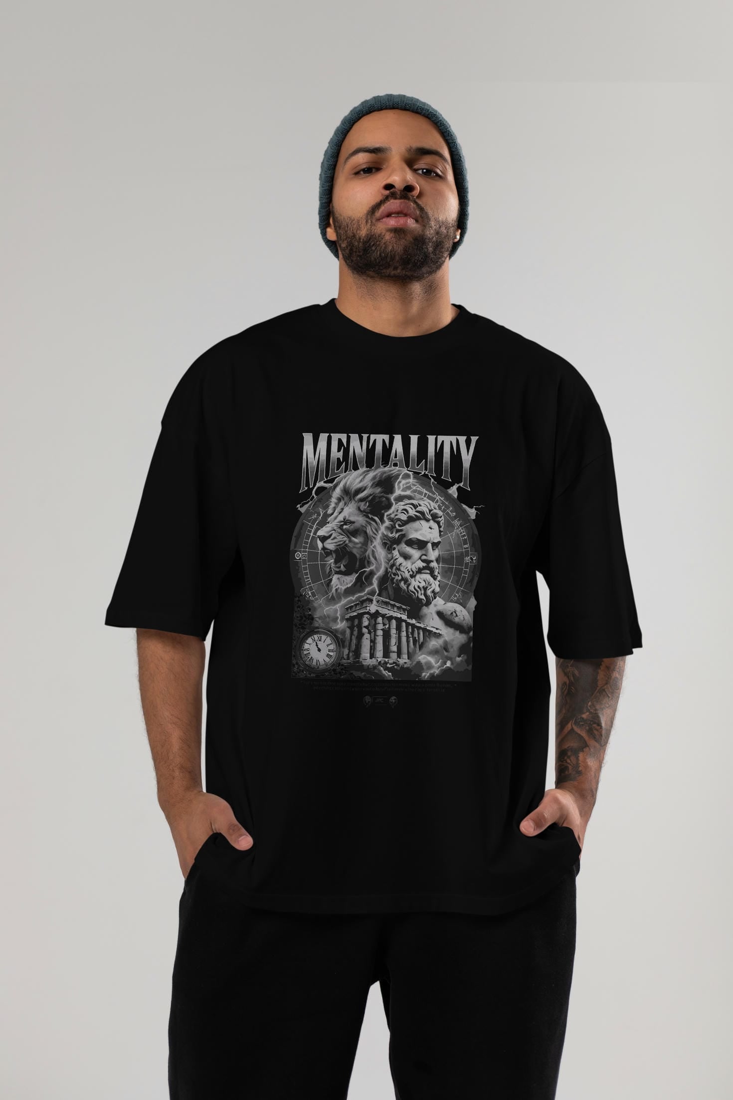 Mentality Zeus ön Baskılı Oversize t-shirt Erkek Kadın %100 Pamuk Bisiklet Yaka tişort