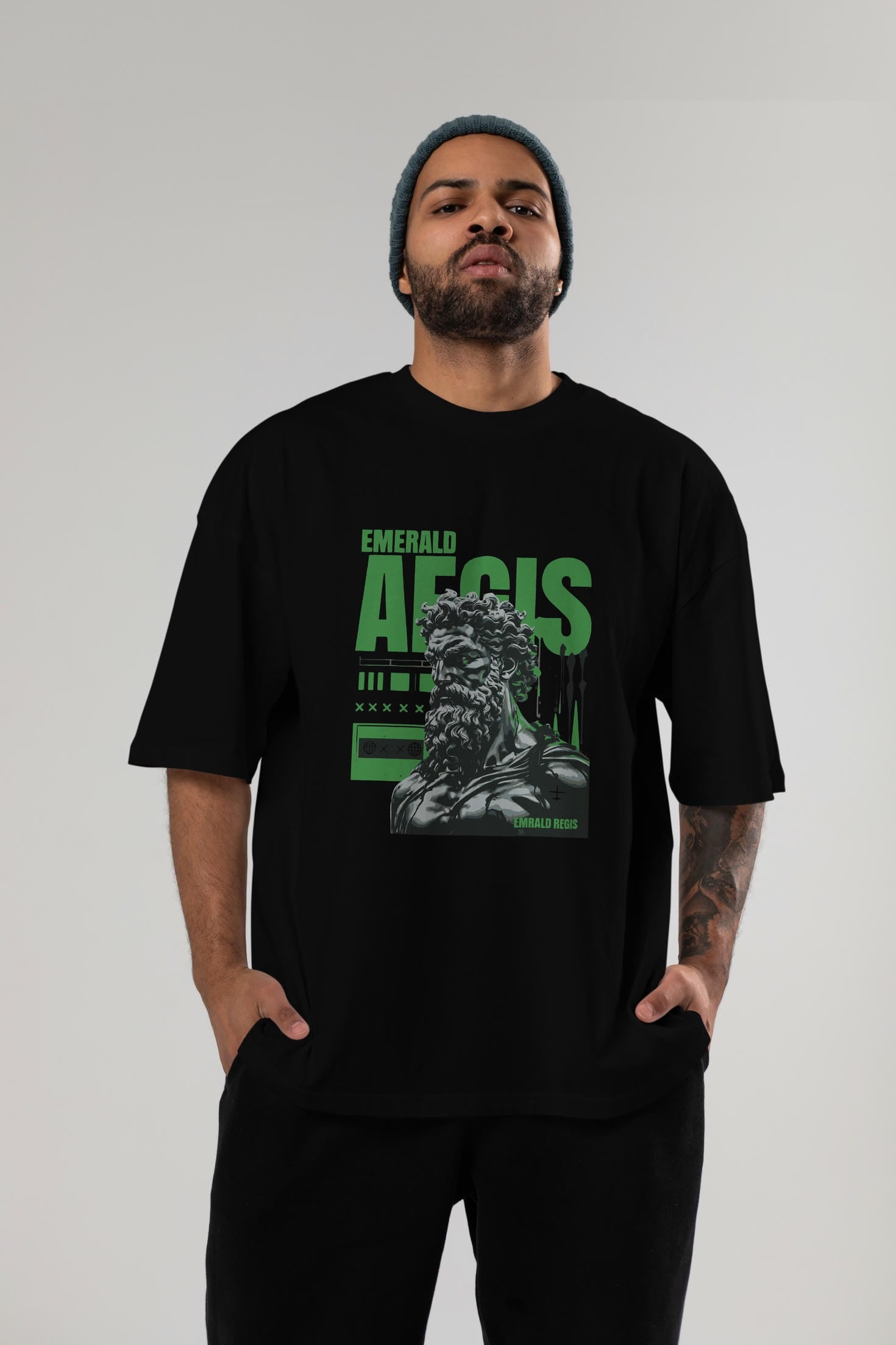 Emrald Regis ön Baskılı Oversize t-shirt Erkek Kadın %100 Pamuk Bisiklet Yaka tişort