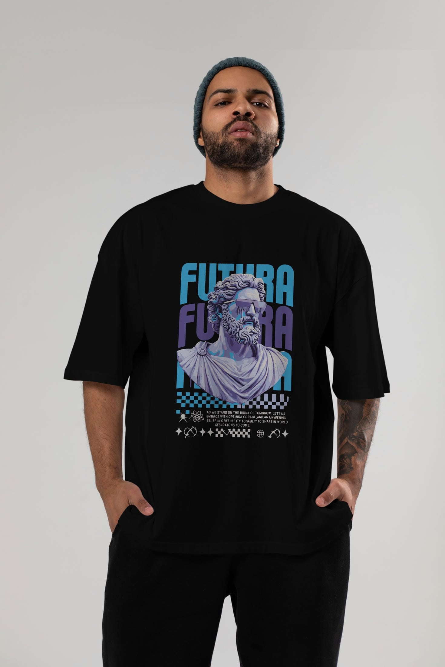 Futura Zeus ön Baskılı Oversize t-shirt Erkek Kadın %100 Pamuk Bisiklet Yaka tişort