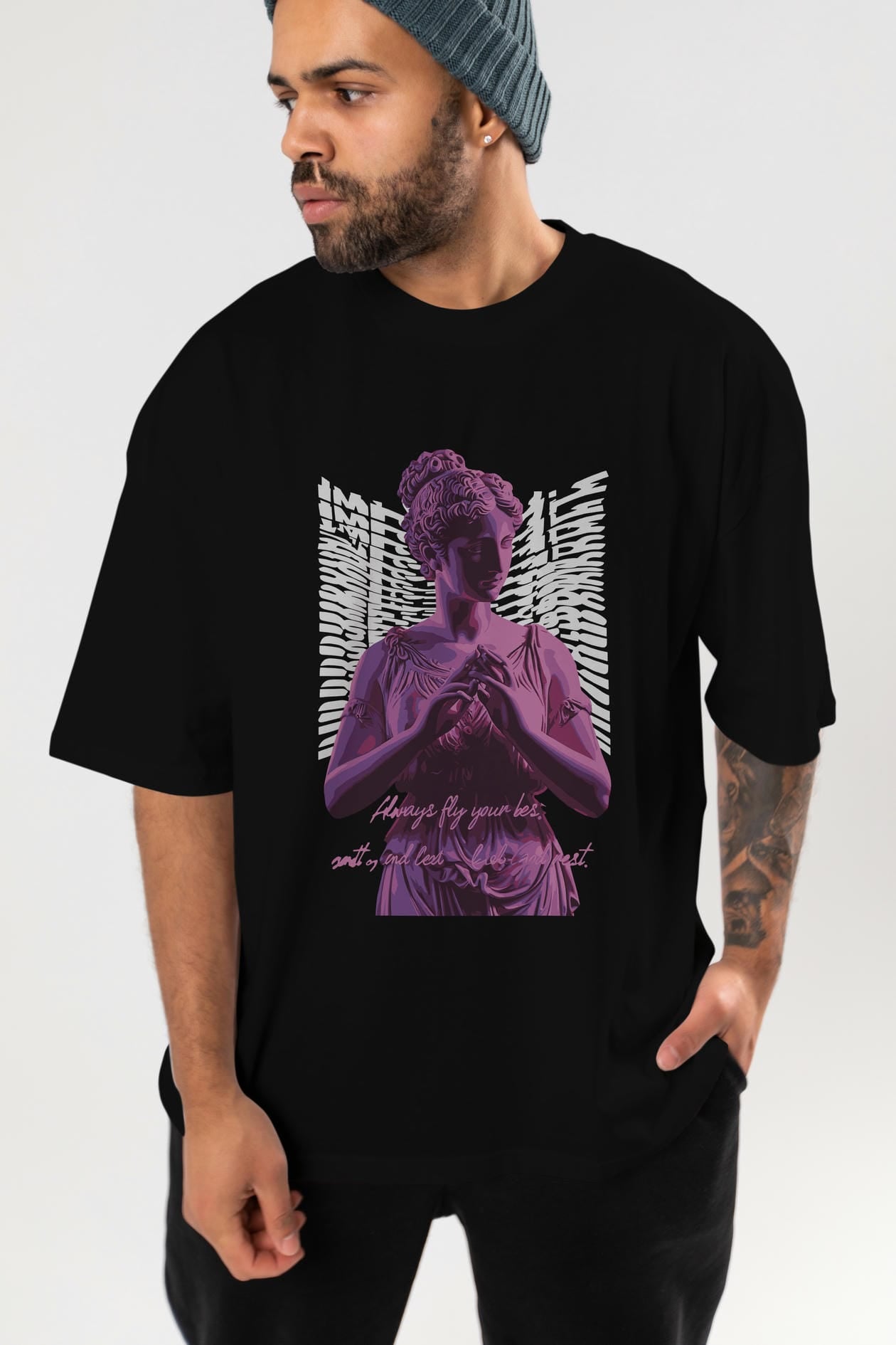 Always Fly ön Baskılı Oversize t-shirt Erkek Kadın %100 Pamuk Bisiklet Yaka tişort