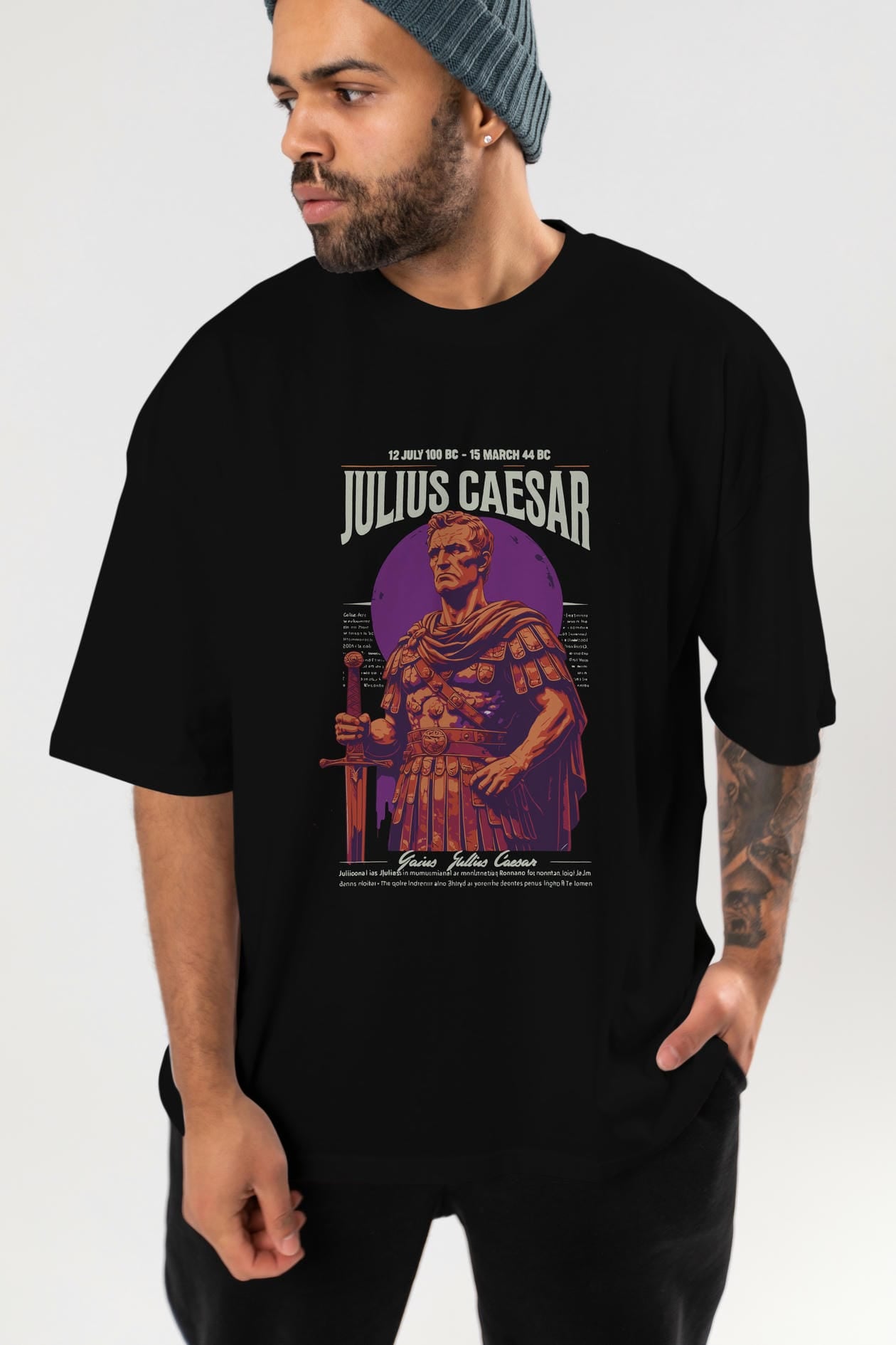 Julius Caesar ön Baskılı Oversize t-shirt Erkek Kadın %100 Pamuk Bisiklet Yaka tişort