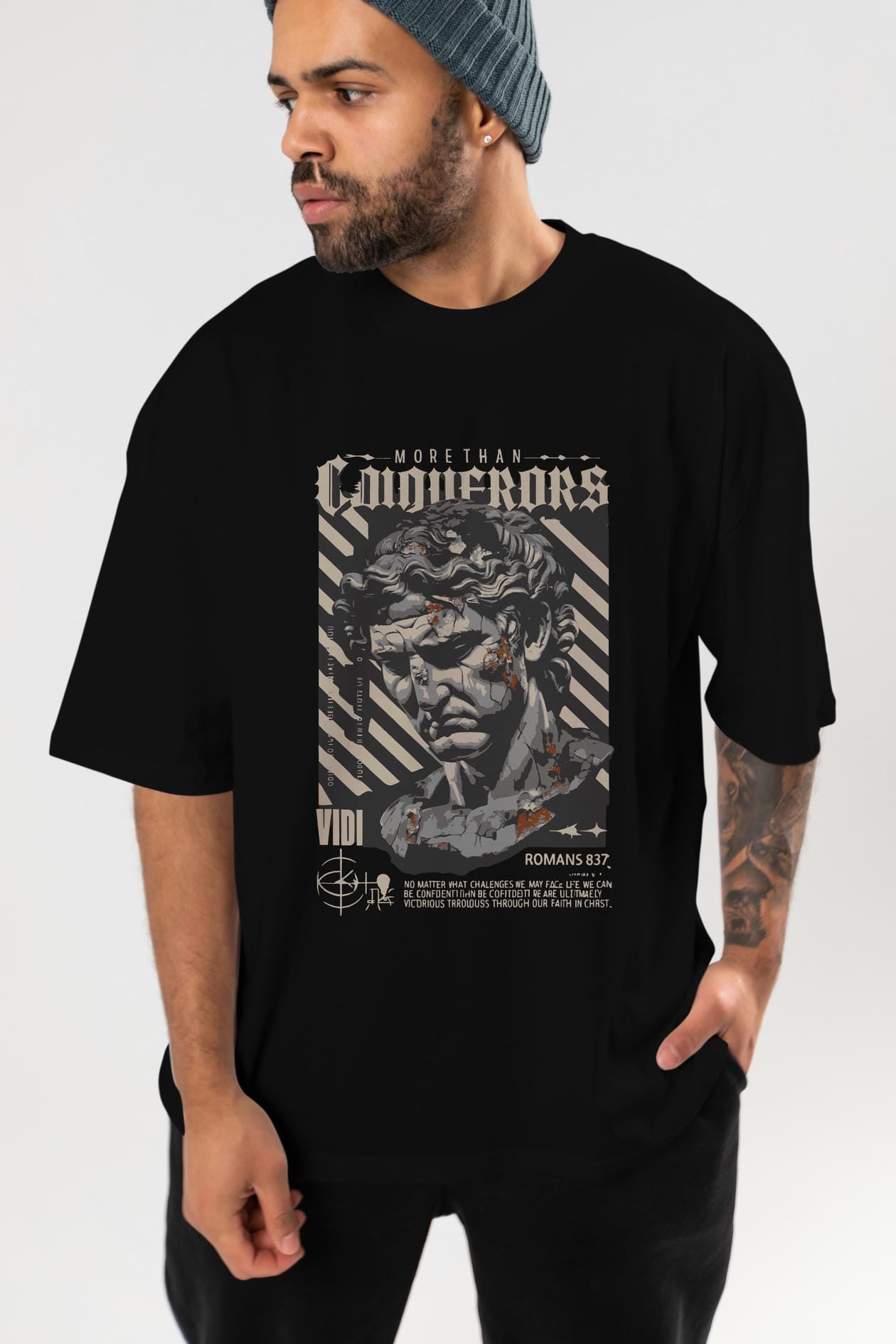 Roman Conqueror ön Baskılı Oversize t-shirt Erkek Kadın %100 Pamuk Bisiklet Yaka tişort
